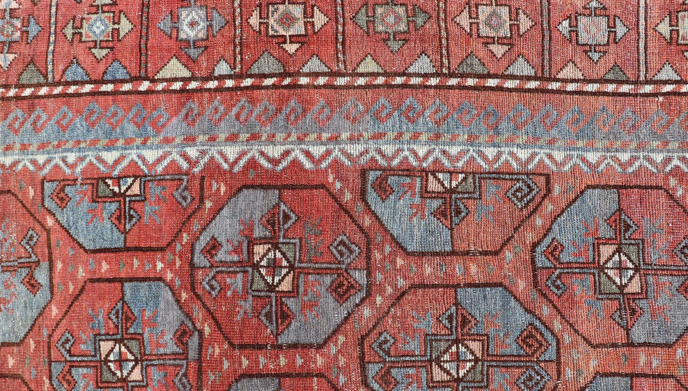 Tribal Antique East Turkistan Belouch Rug with Rich Red Lattice Design For Sale