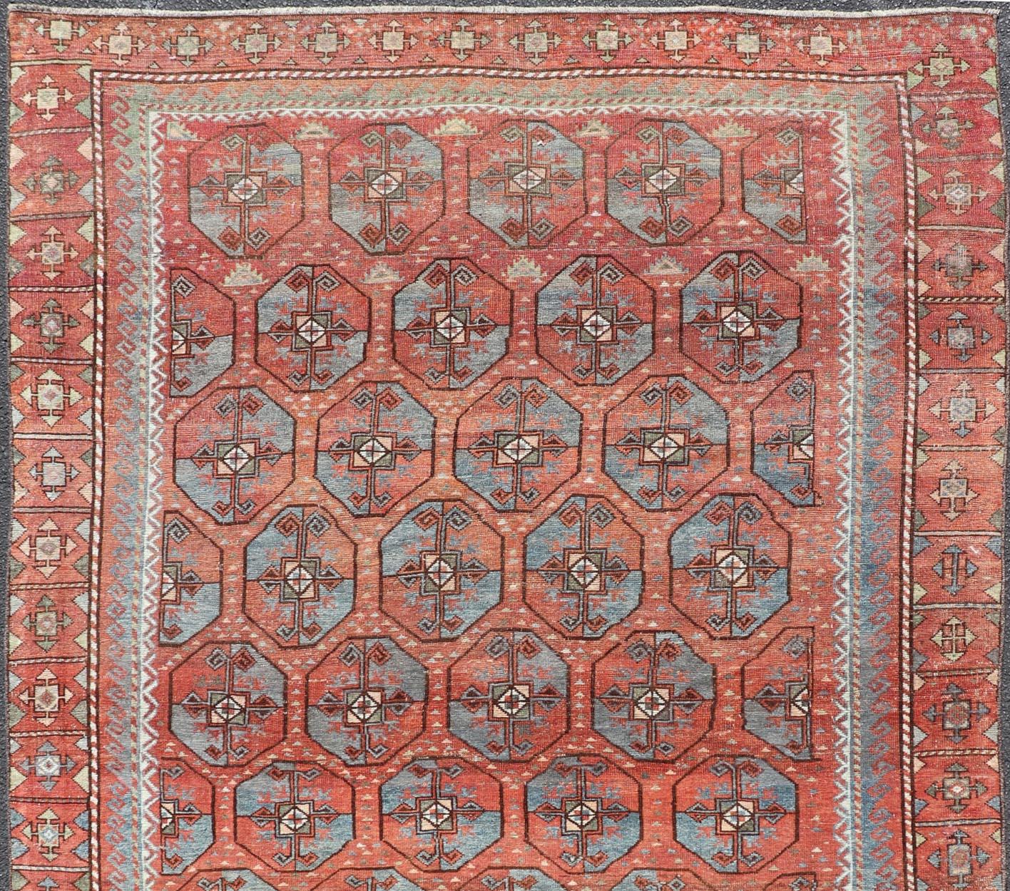 East Turkestani Antique East Turkistan Belouch Rug with Rich Red Lattice Design For Sale