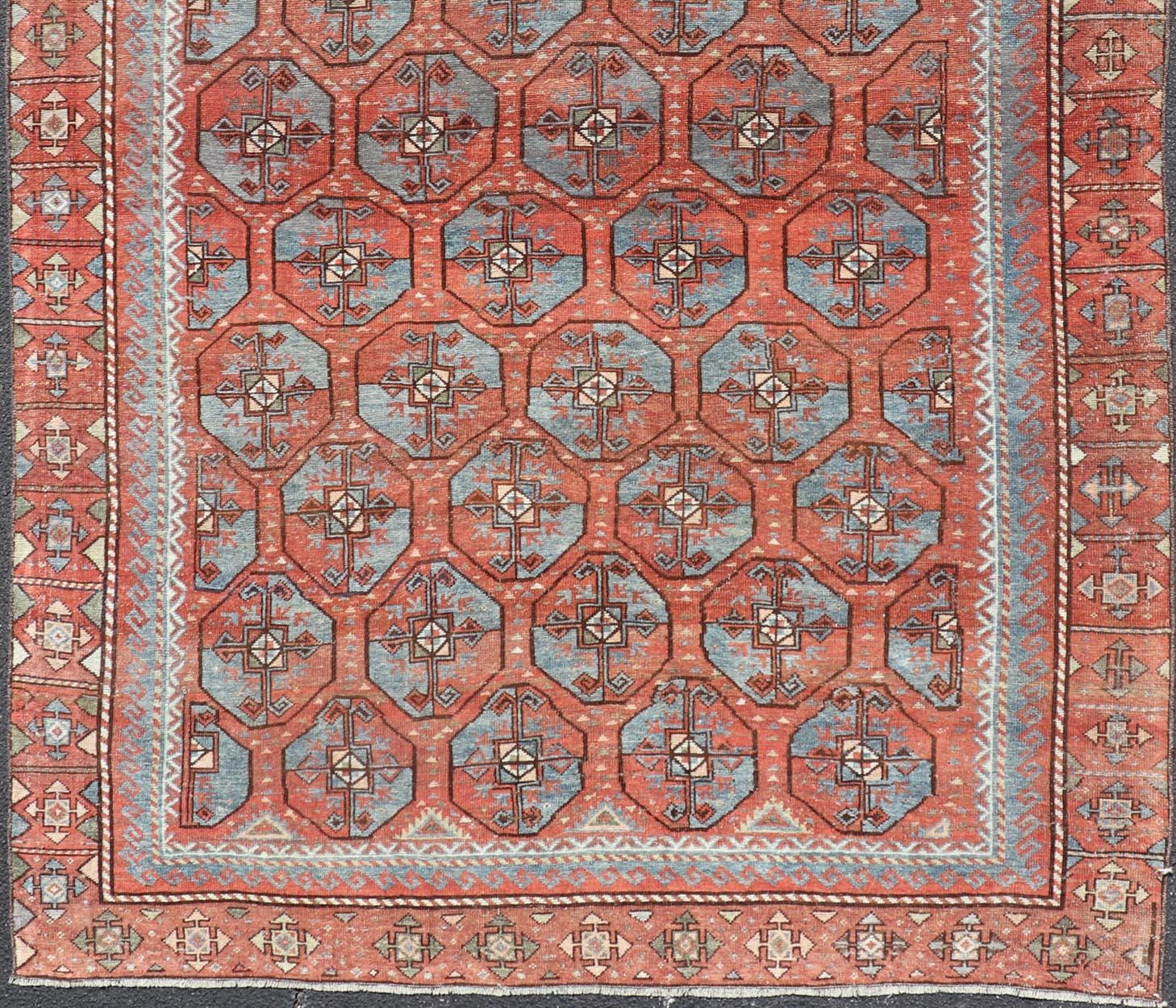 Antique East Turkistan Belouch Rug with Rich Red Lattice Design In Good Condition For Sale In Atlanta, GA