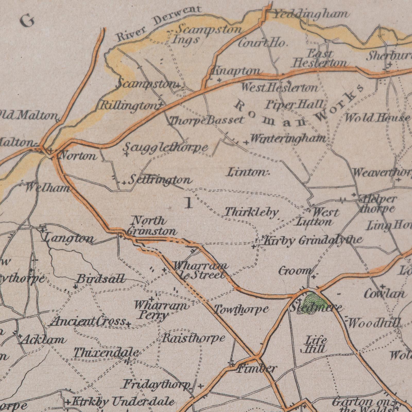 Carte ancienne du East Yorkshire, anglaise, lithographie encadrée, cartographie victorienne en vente 3
