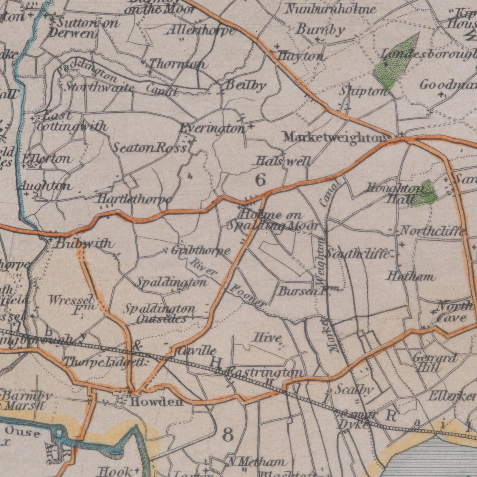 Carte ancienne du East Yorkshire, anglaise, lithographie encadrée, cartographie victorienne en vente 4