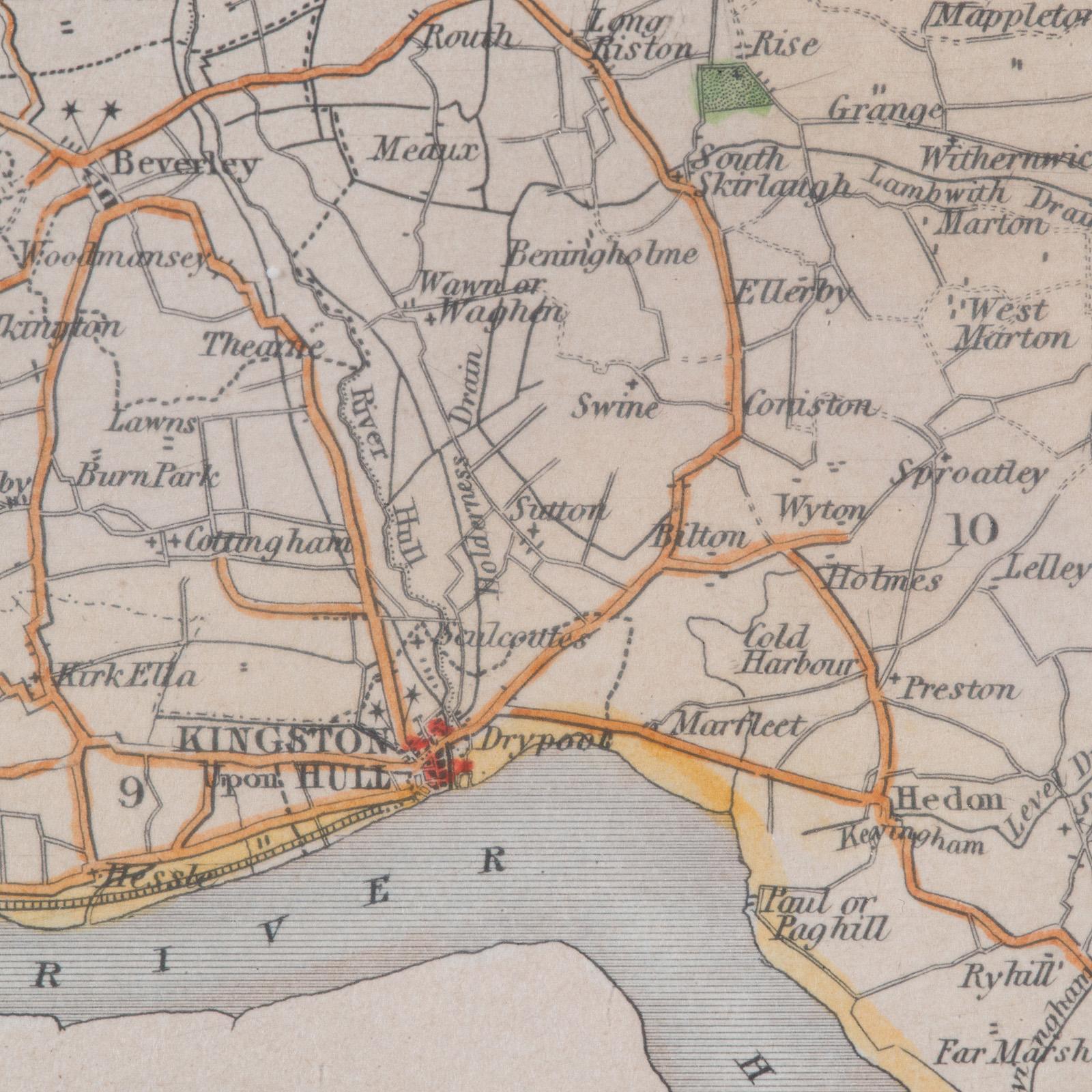 Carte ancienne du East Yorkshire, anglaise, lithographie encadrée, cartographie victorienne en vente 5