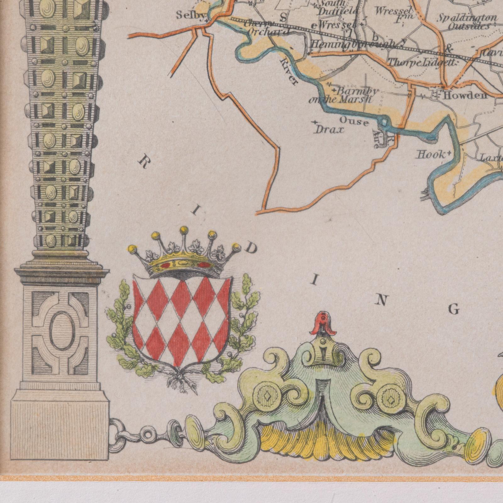 Papier Carte ancienne du East Yorkshire, anglaise, lithographie encadrée, cartographie victorienne en vente