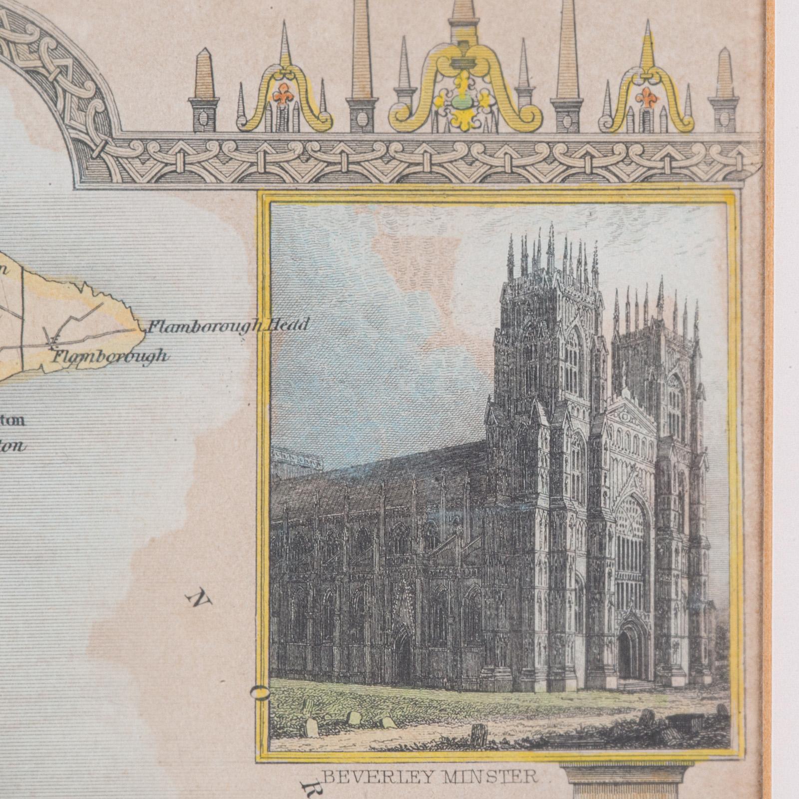 Carte ancienne du East Yorkshire, anglaise, lithographie encadrée, cartographie victorienne en vente 2