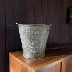 Antique Eastern Copper Hearth Ash Can Fireplace Bucket Crafted Moorish Design