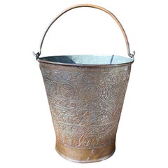 Antique Eastern Copper Hearth Ash Can Fireplace Bucket Crafted Moorish Design