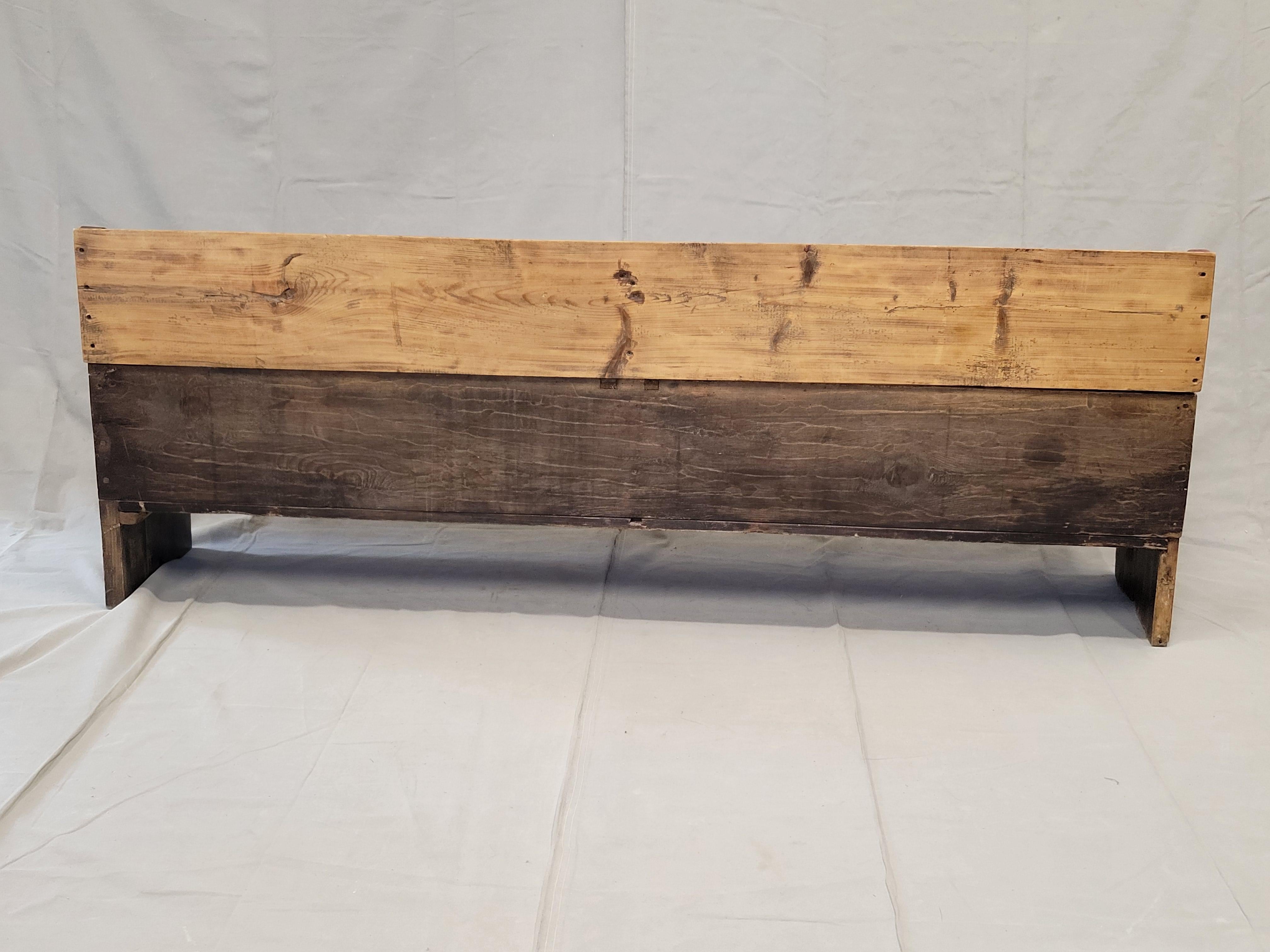 Antique Eastern European Hand Painted Pine Long Storage Bench 2