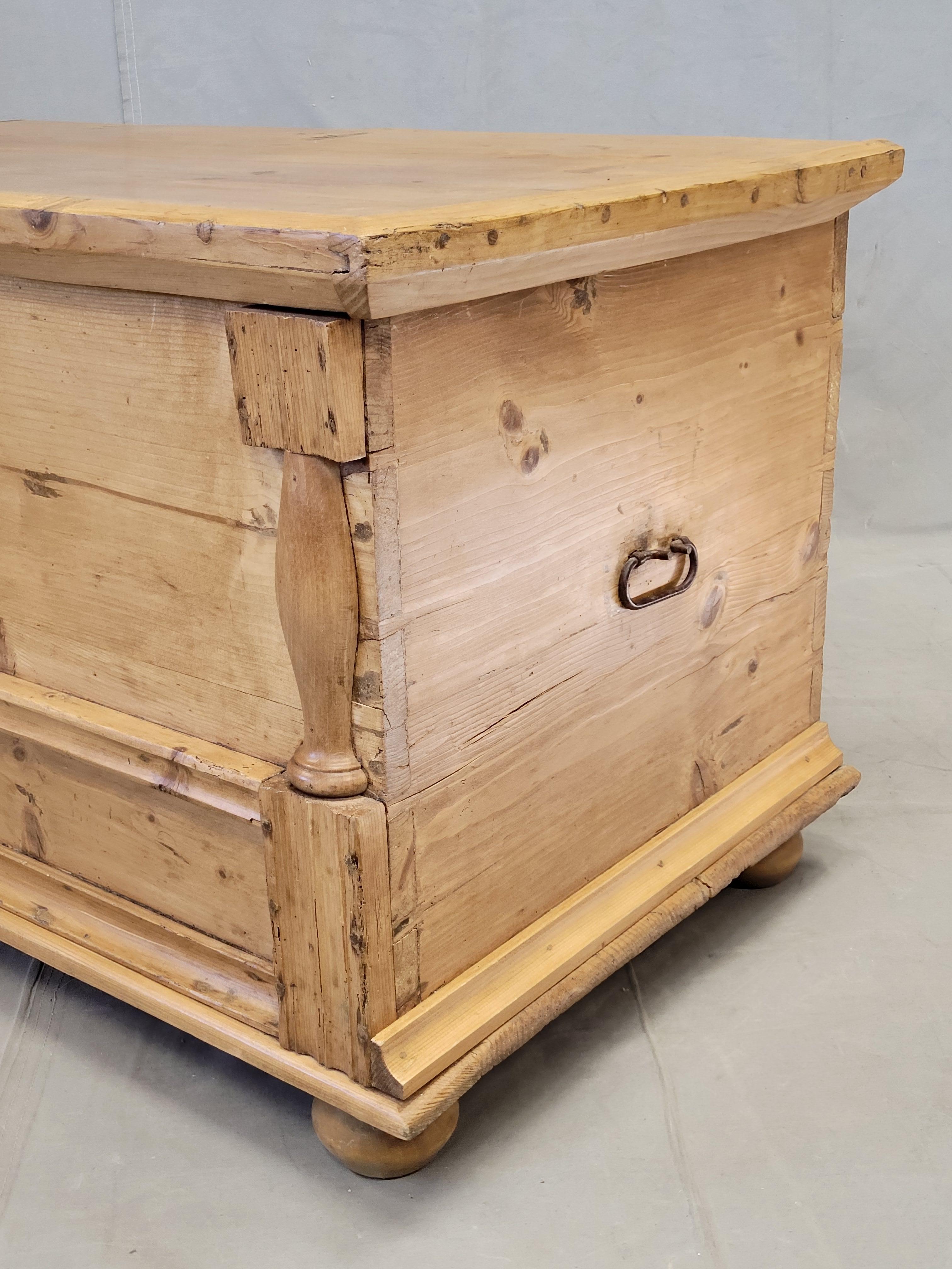 Rustic Antique Eastern European Natural Waxed Pine Blanket Chest For Sale