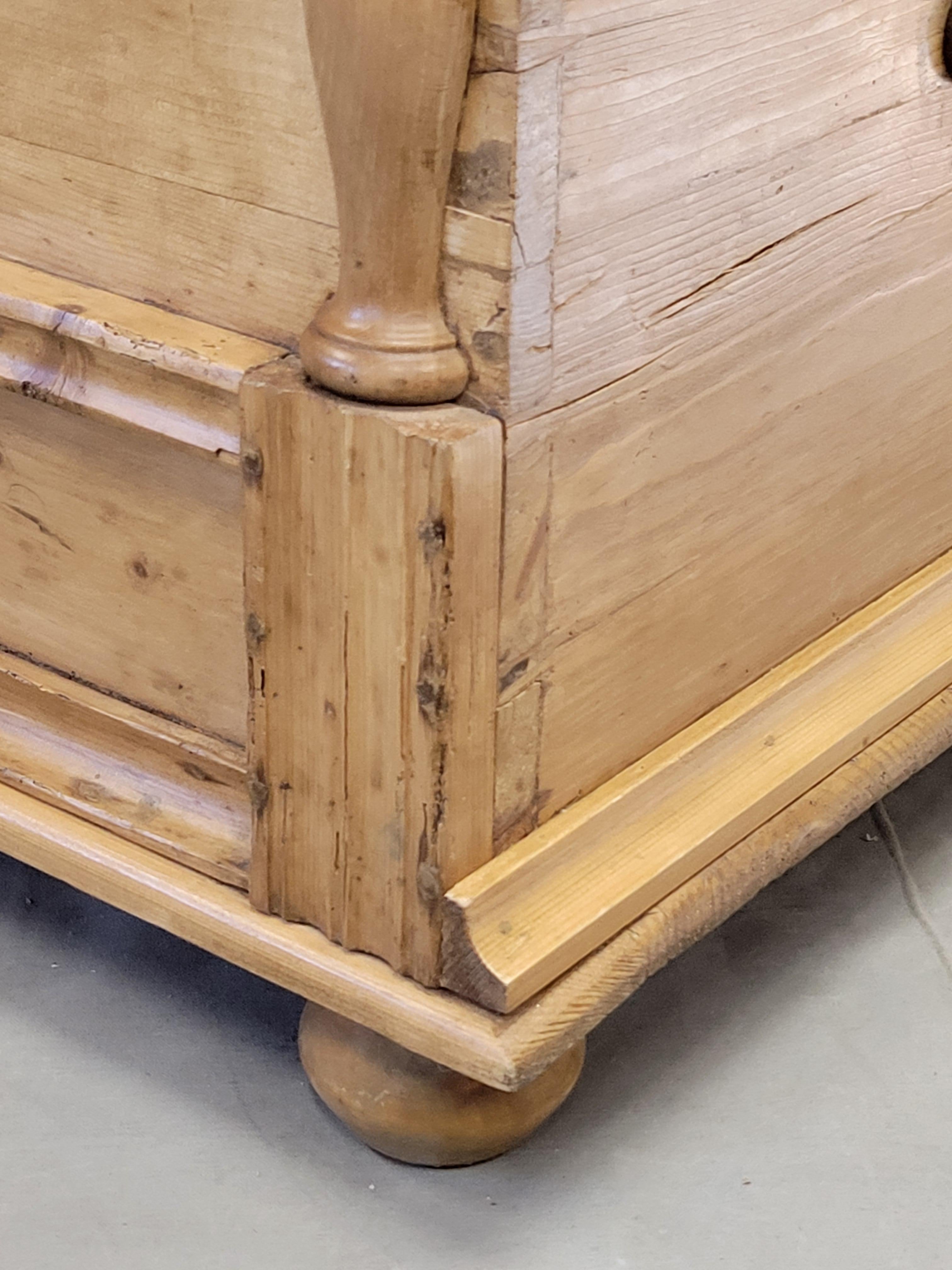 Iron Antique Eastern European Natural Waxed Pine Blanket Chest For Sale