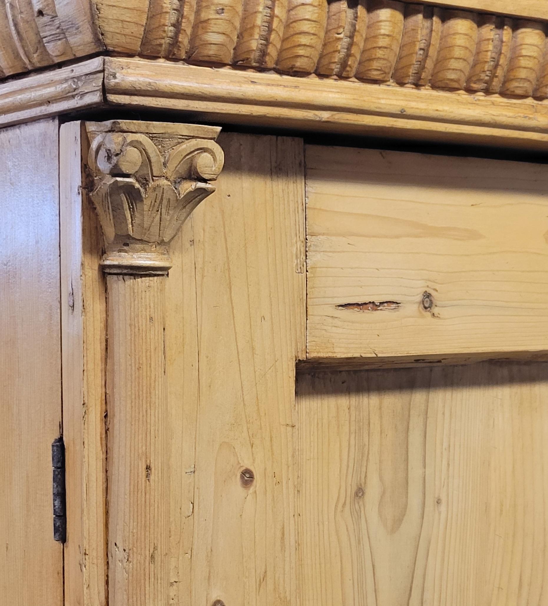 Antique Eastern European Pine Armoire Wardrobe With Shelves 2