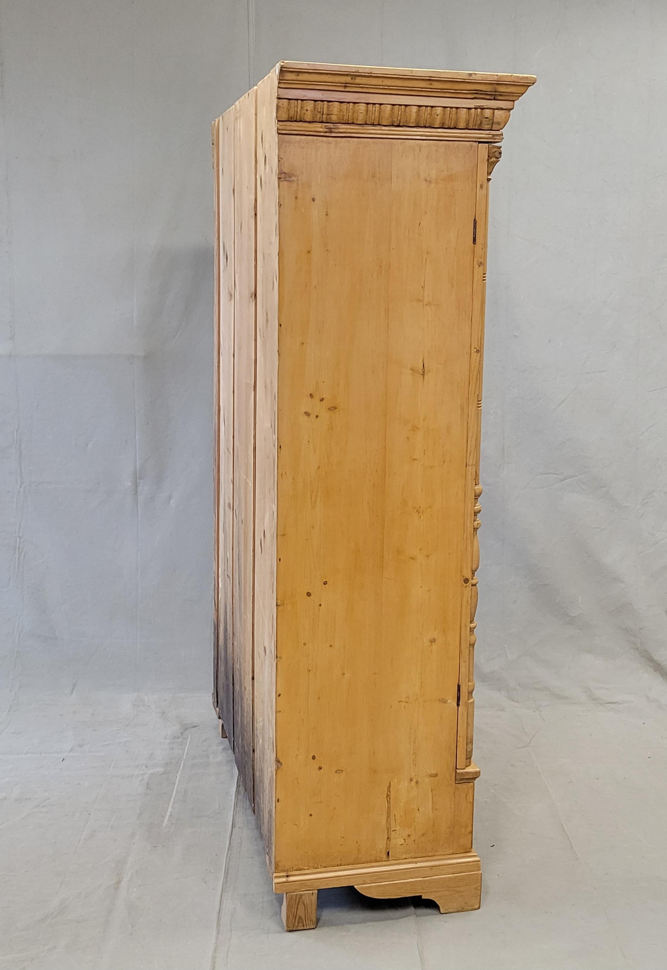 Antique Eastern European Pine Armoire Wardrobe With Shelves 7