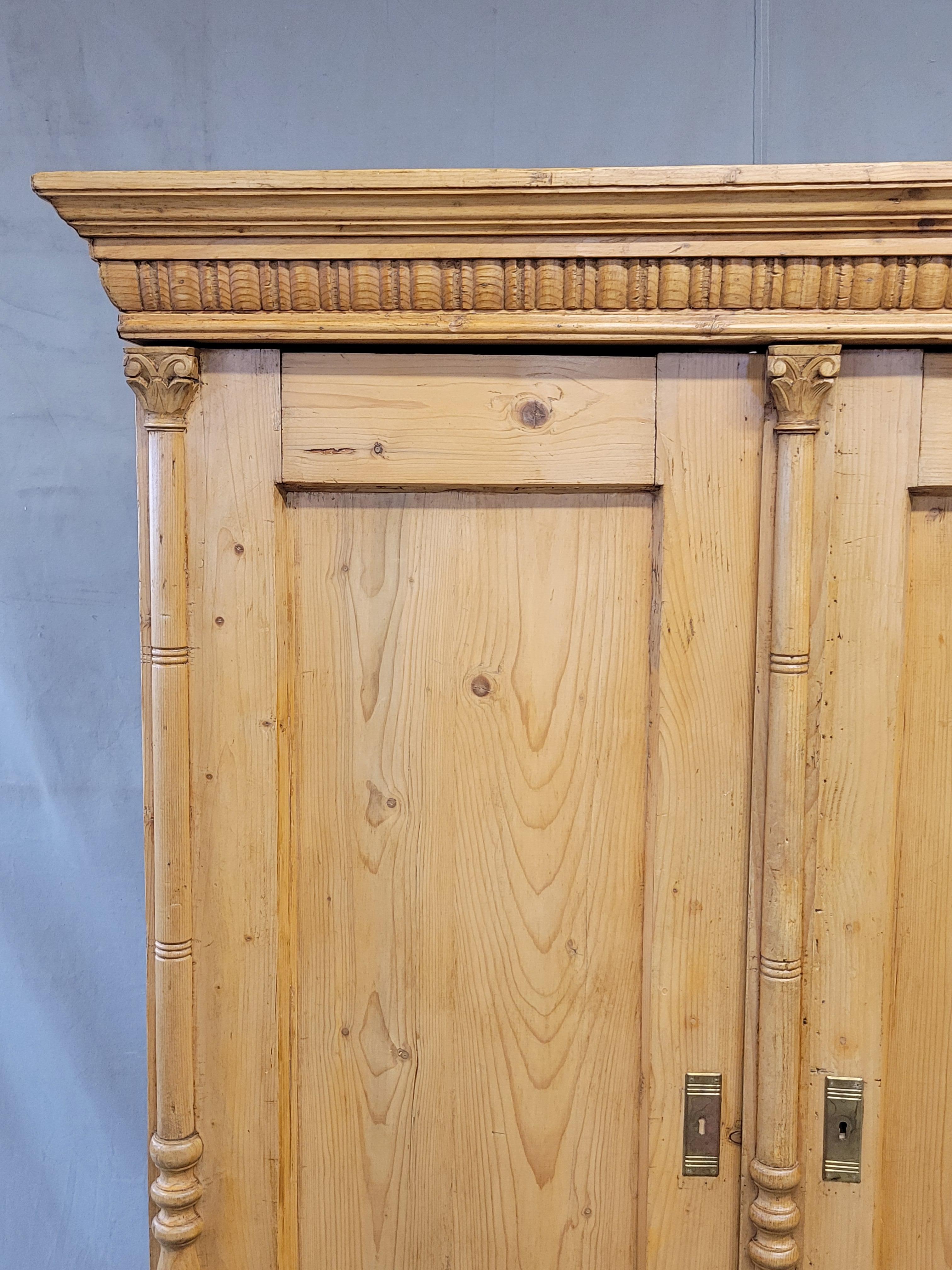 Belle Époque Antique Eastern European Pine Armoire Wardrobe With Shelves