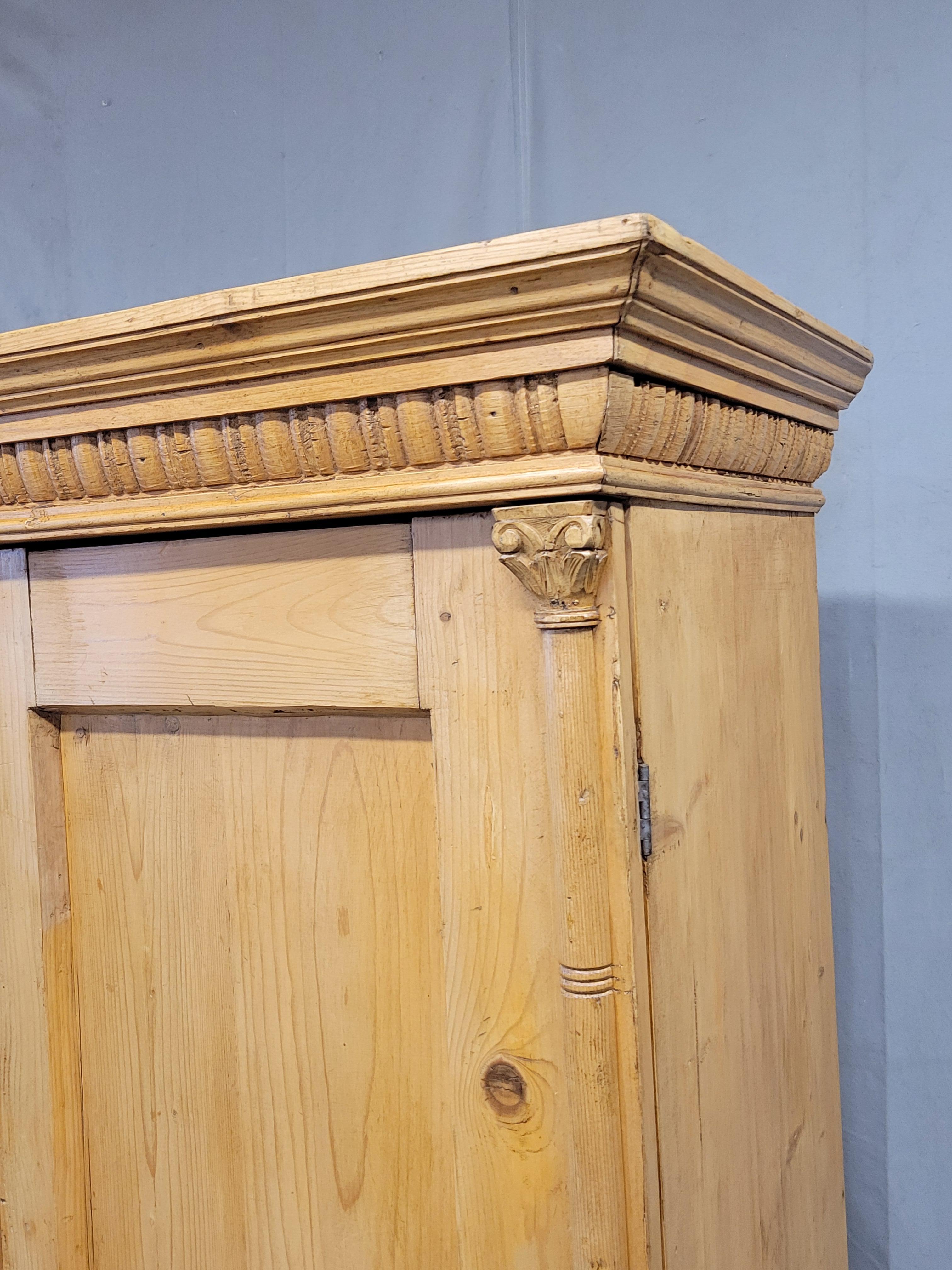 20th Century Antique Eastern European Pine Armoire Wardrobe With Shelves