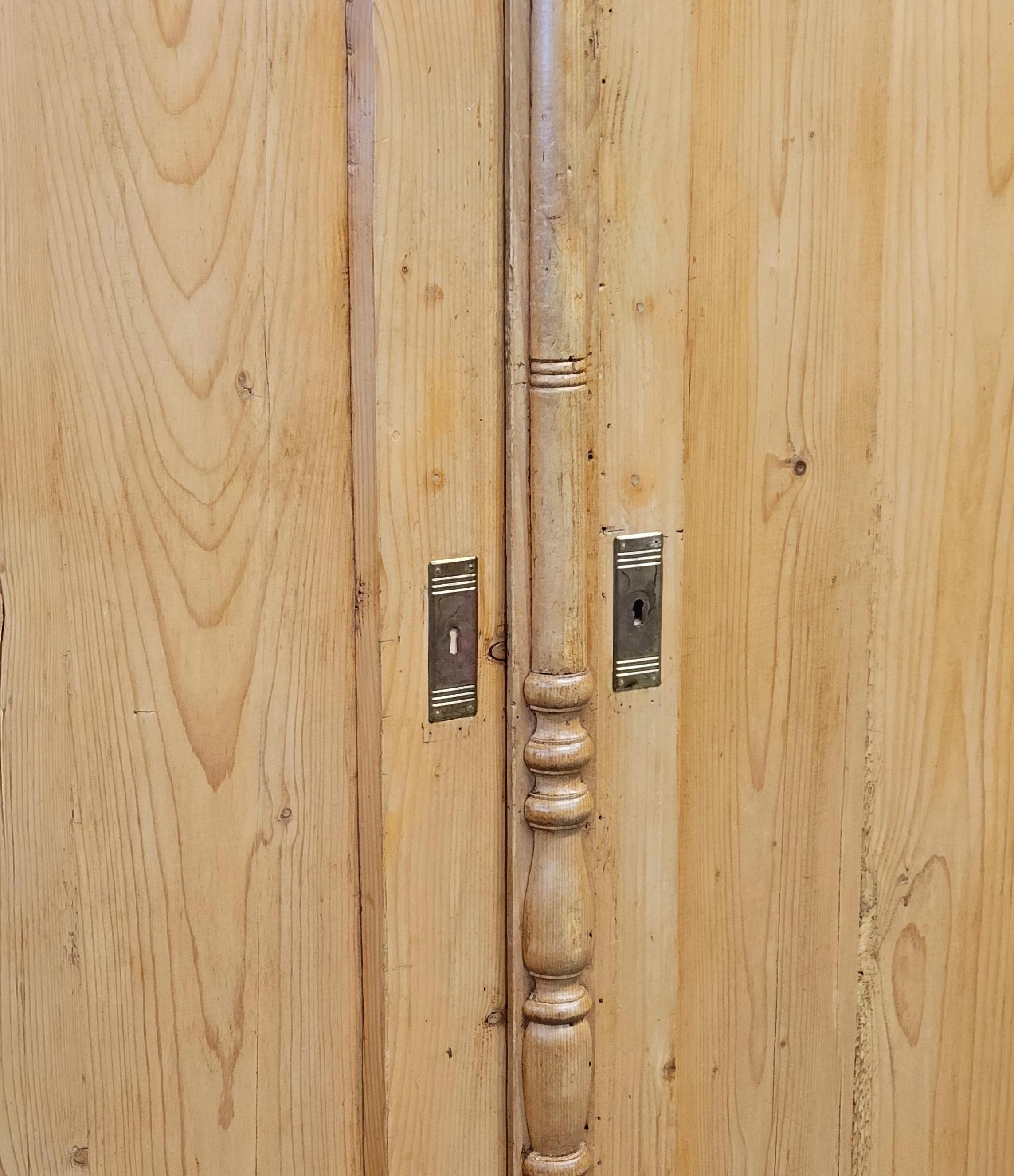 Antique Eastern European Pine Armoire Wardrobe With Shelves 1