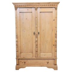 Antique Eastern European Pine Armoire Wardrobe With Shelves
