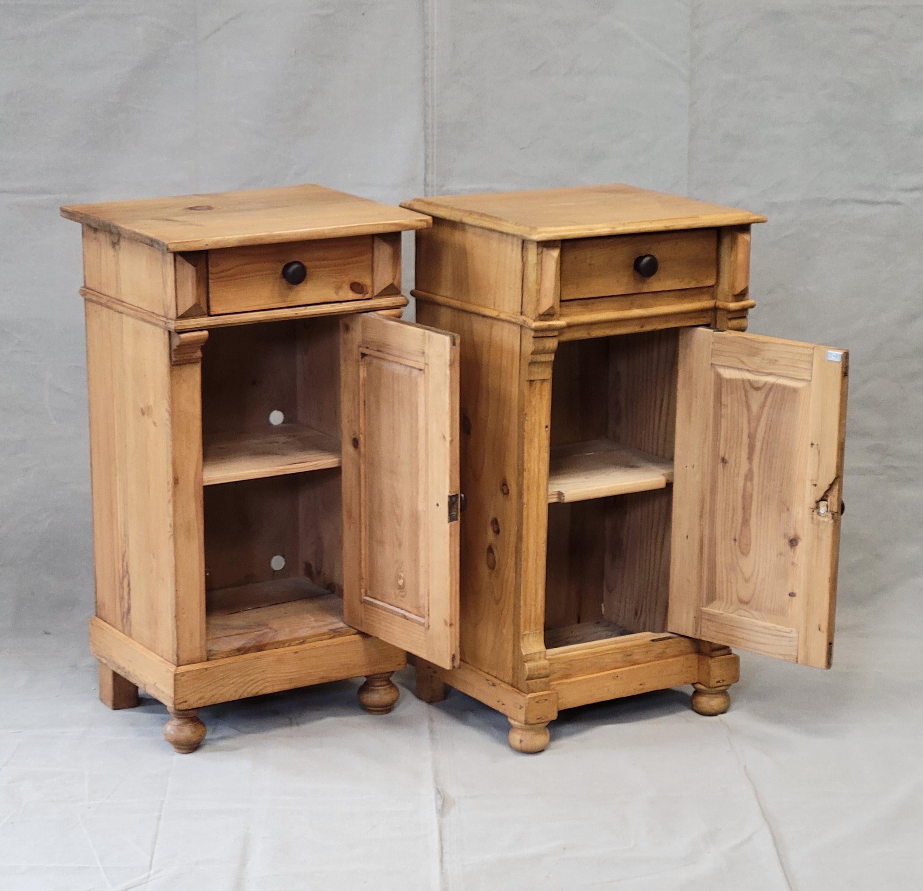 Edwardian Antique Eastern European Pine Nightstands - a Near Pair For Sale