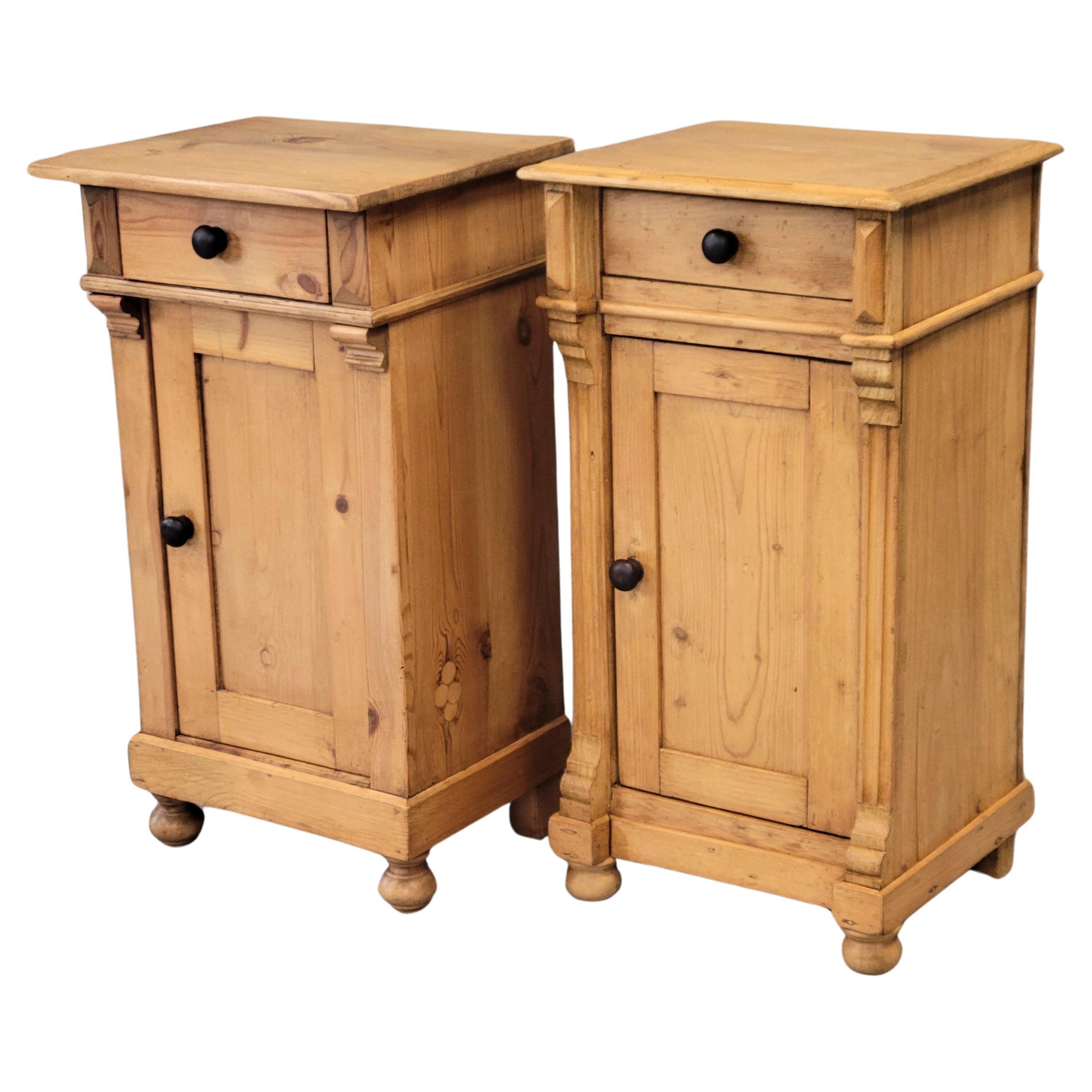 Antique Eastern European Pine Nightstands - a Near Pair For Sale