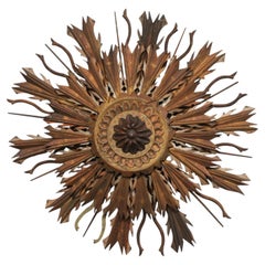 Antique Eastern European Round-Shaped Decorative Wooden Wall Plaque, 44" Dia.
