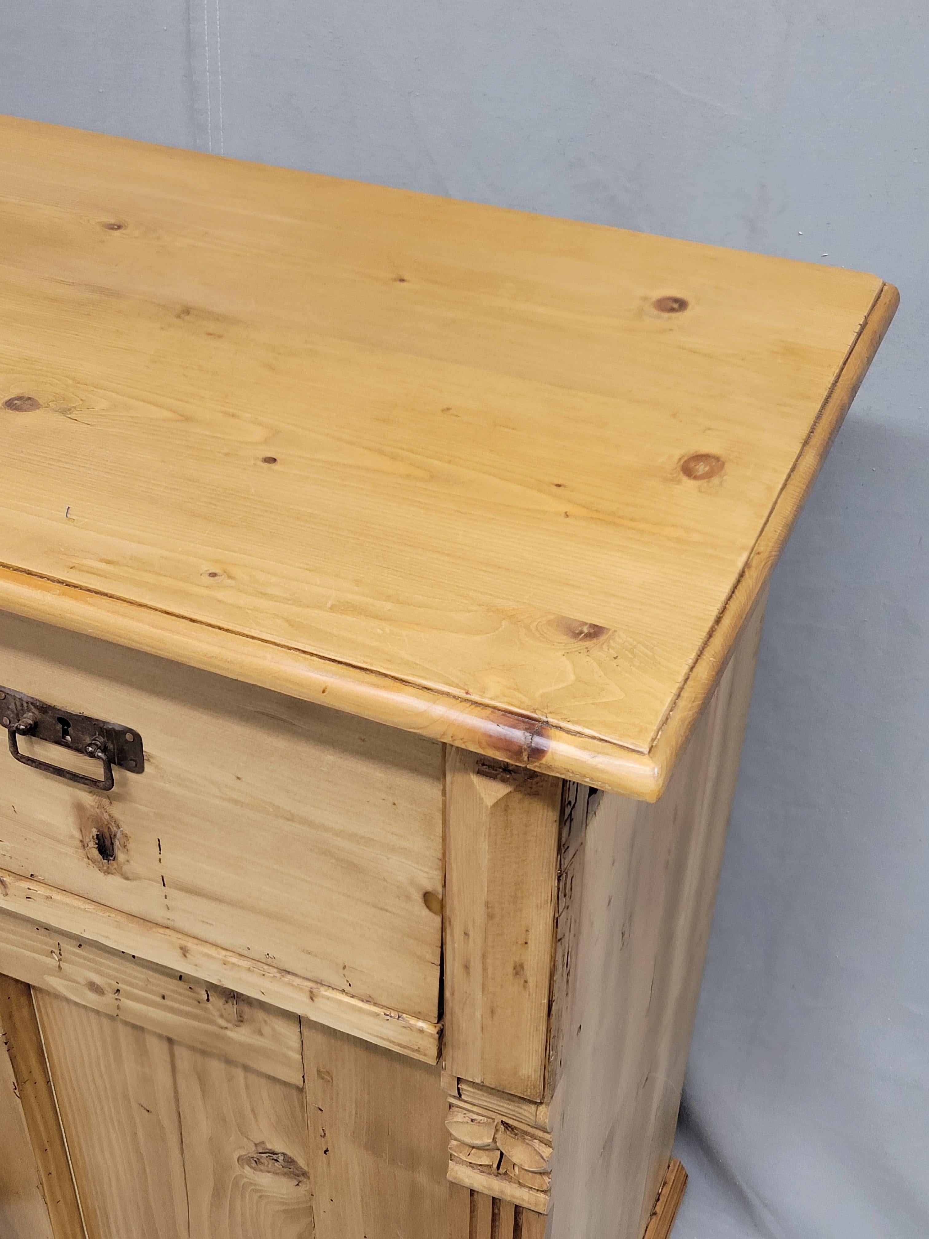 Brass Antique Eastern European Rustic Pine Buffet