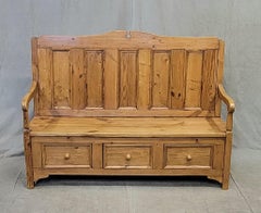 Eastern European Rustic Pine Settle Bench