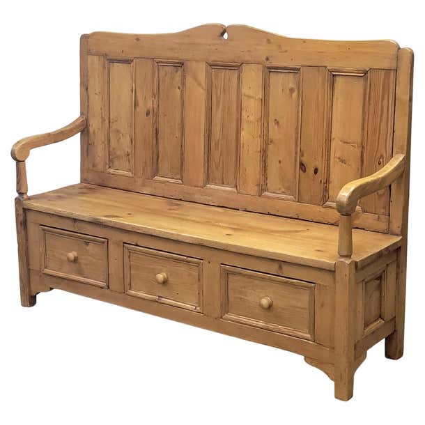 Eastern European Rustic Pine Settle Bench For Sale at 1stDibs