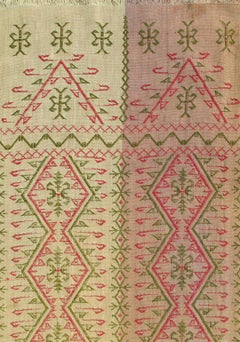 Colorful Antique  European Textile Tapestry in Vertical Stripes & Tribal Design