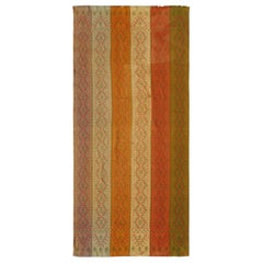 Colorful Antique  European Textile Tapestry in Vertical Stripes & Tribal Design