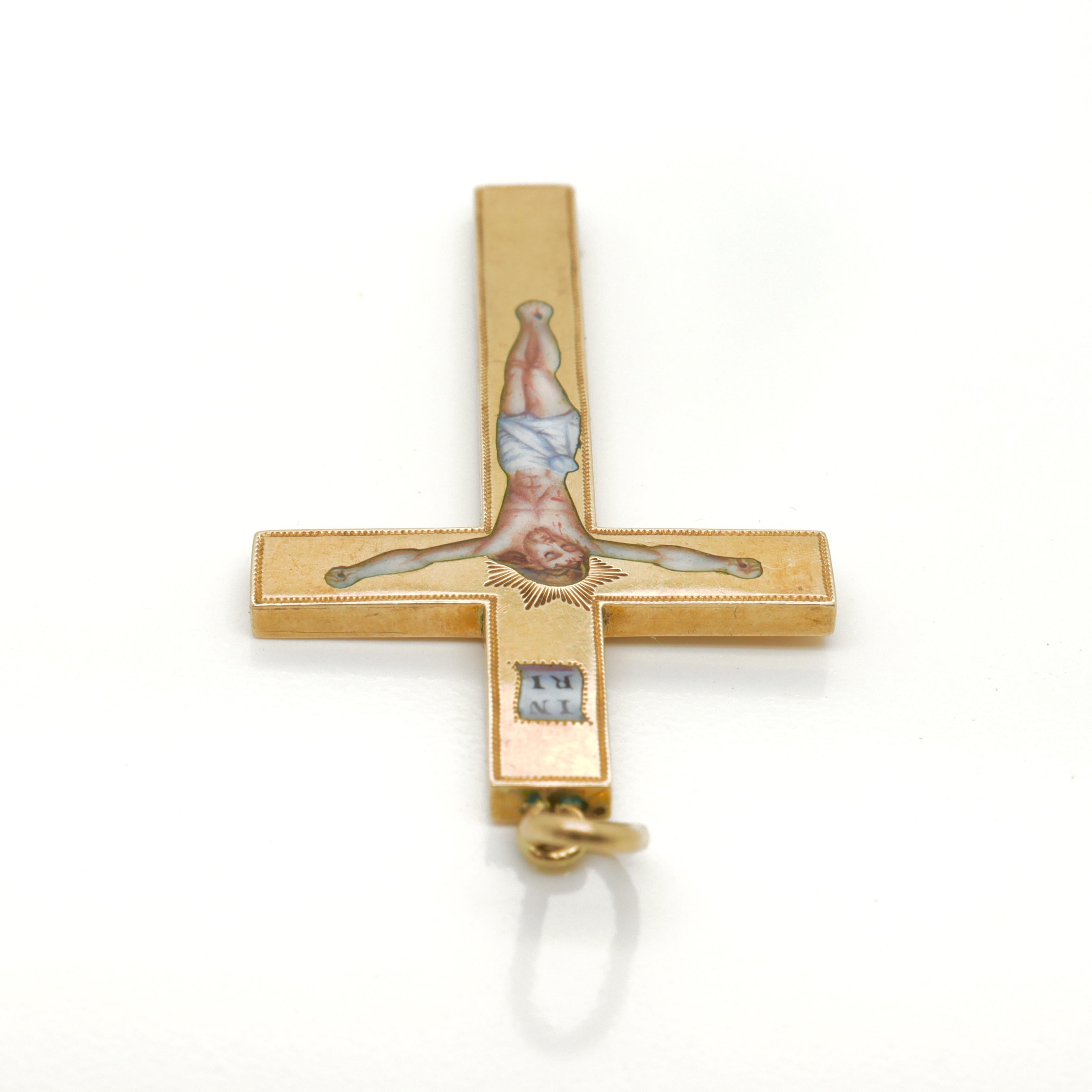 Women's or Men's Antique Eastern Orthodox Gold & Enamel Crucifix or Cross Pendant for a Necklace