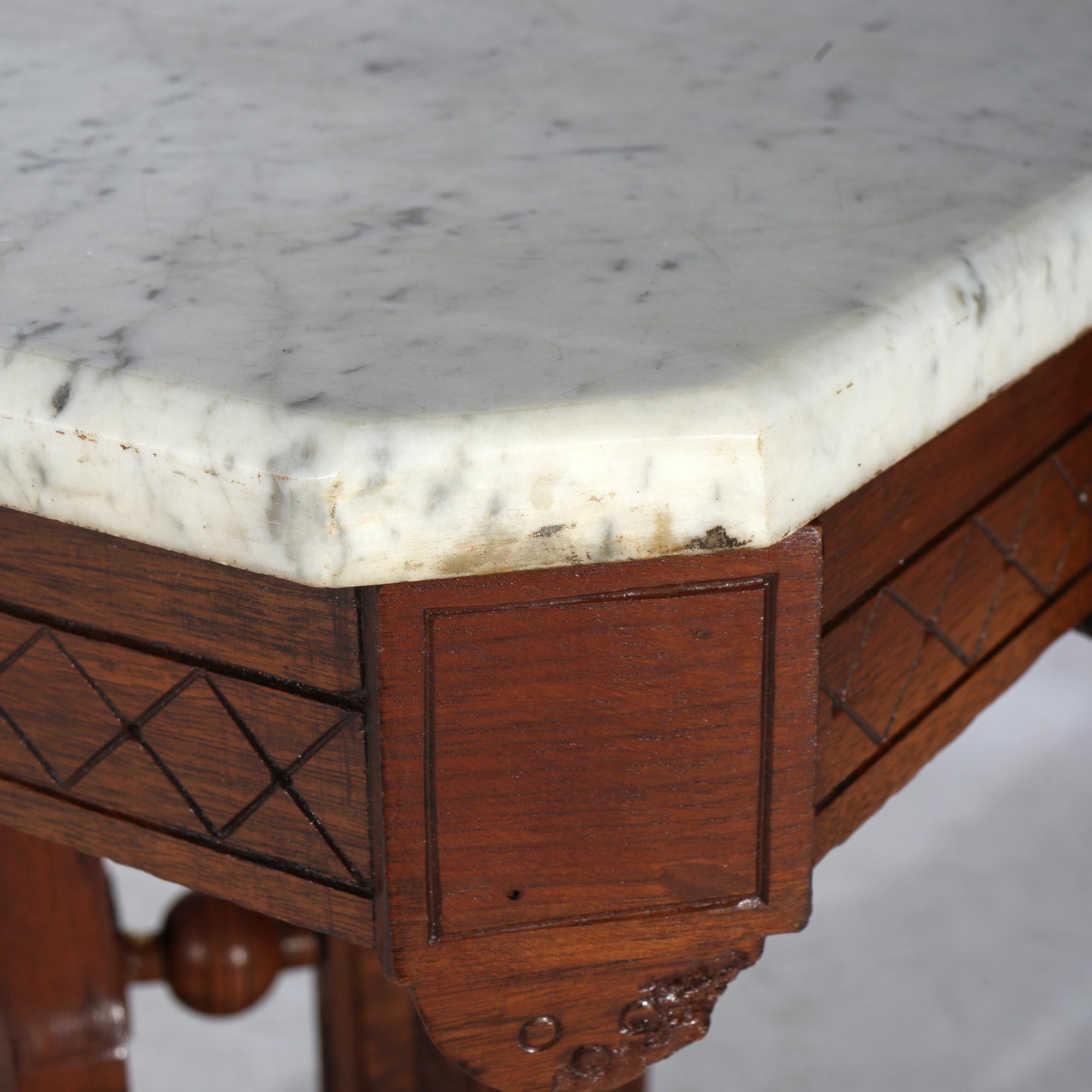 Antique Eastlake Aesthetic Floral Carved Walnut & Marble Parlor Table, c1880 For Sale 9