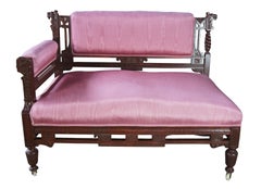 Antique Eastlake Aesthetic German Walnut Figural Bustle Bench and Chair Settee