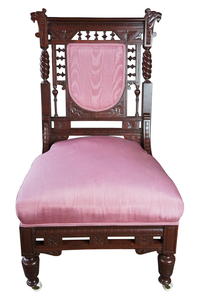 Antique Eastlake Aesthetic German Walnut Figural Bustle Bench And Chair Settee For Sale At 1stdibs
