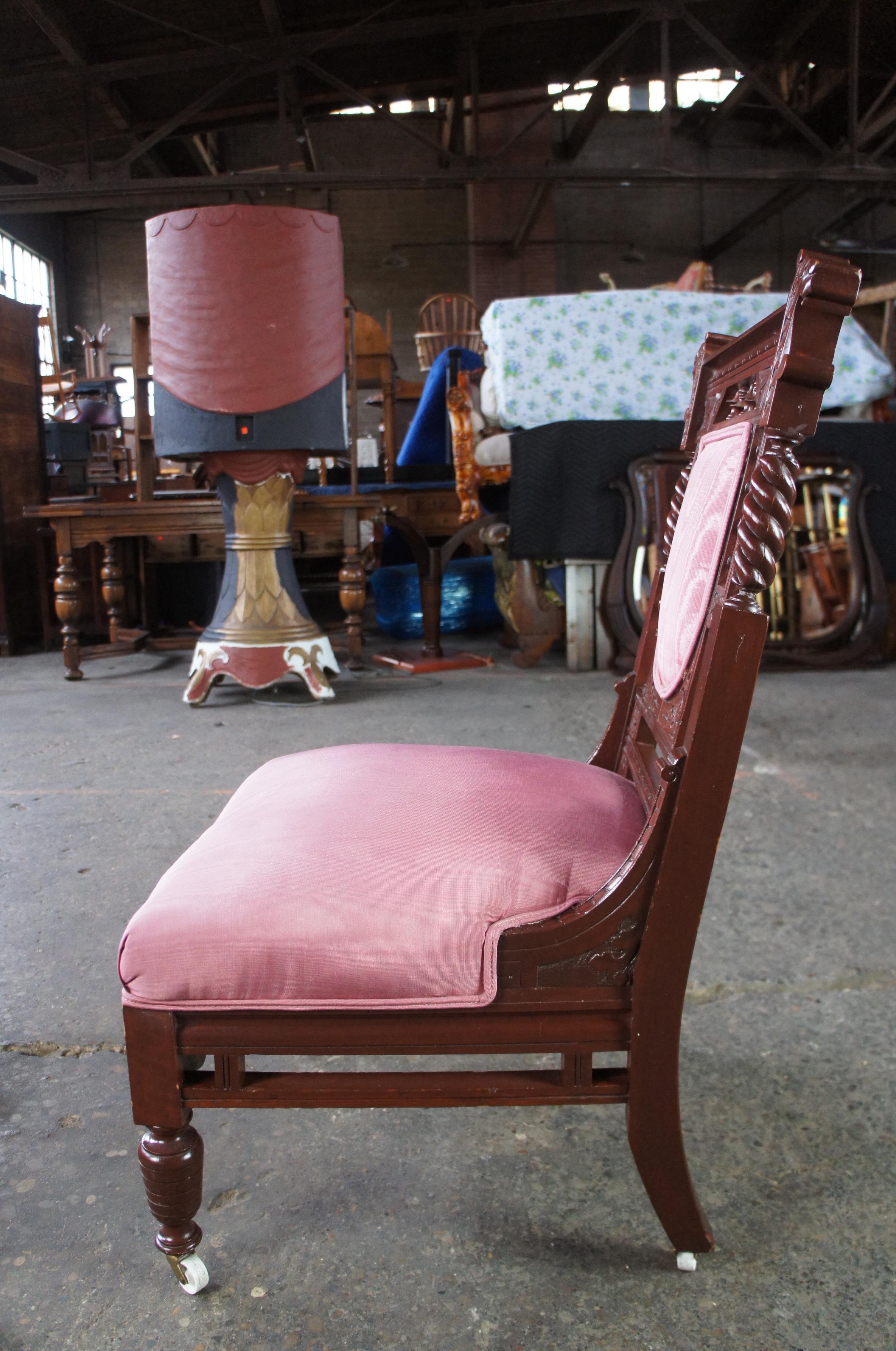 Upholstery Antique Eastlake Aesthetic German Walnut Figural Bustle Bench and Chair Settee