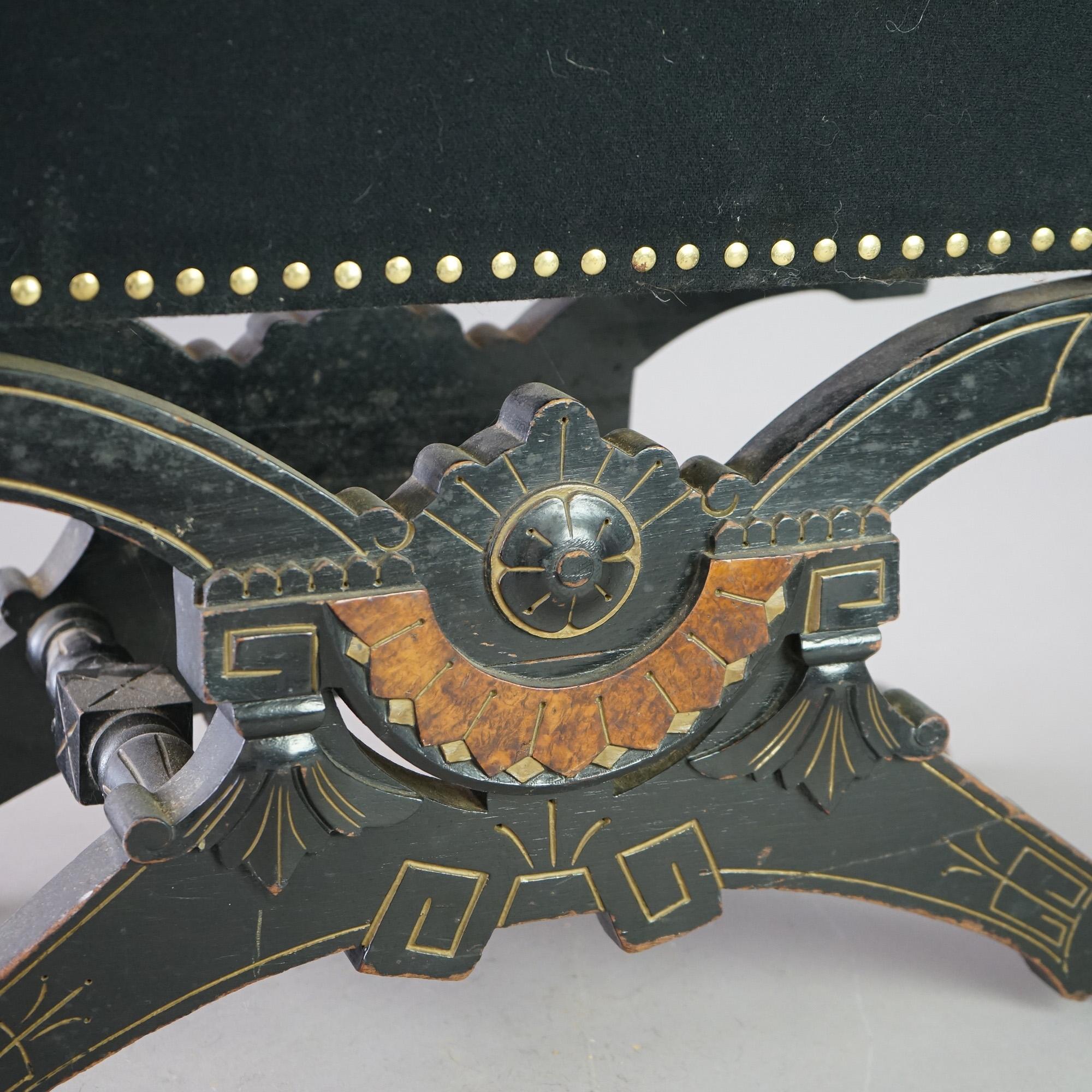 Antique Eastlake Aesthetic Jelliff Style Ebonized & Gilt Needlepoint Stool C1890 10