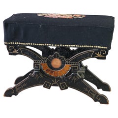 Antique Eastlake Aesthetic Jelliff Style Ebonized & Gilt Needlepoint Stool C1890