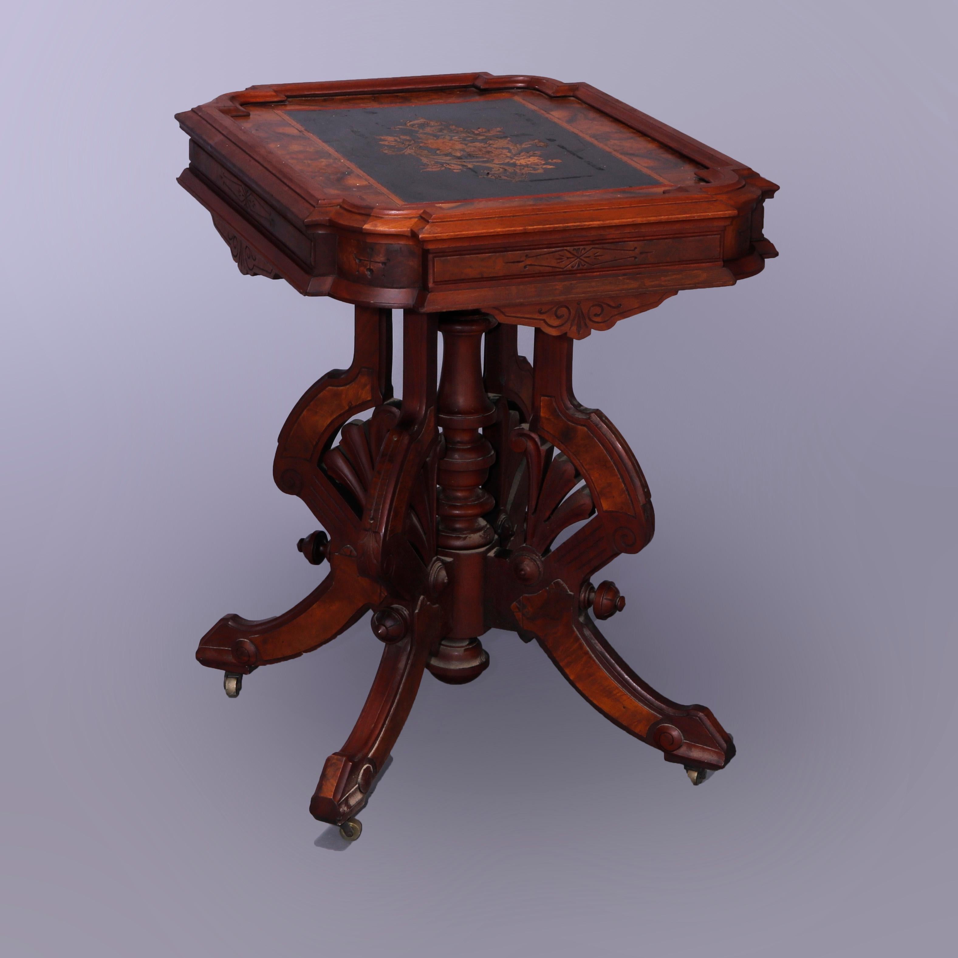 Antique Eastlake Berkey & Gay Attrb. Walnut & Burl Inlaid Parlor Table, c1880 6