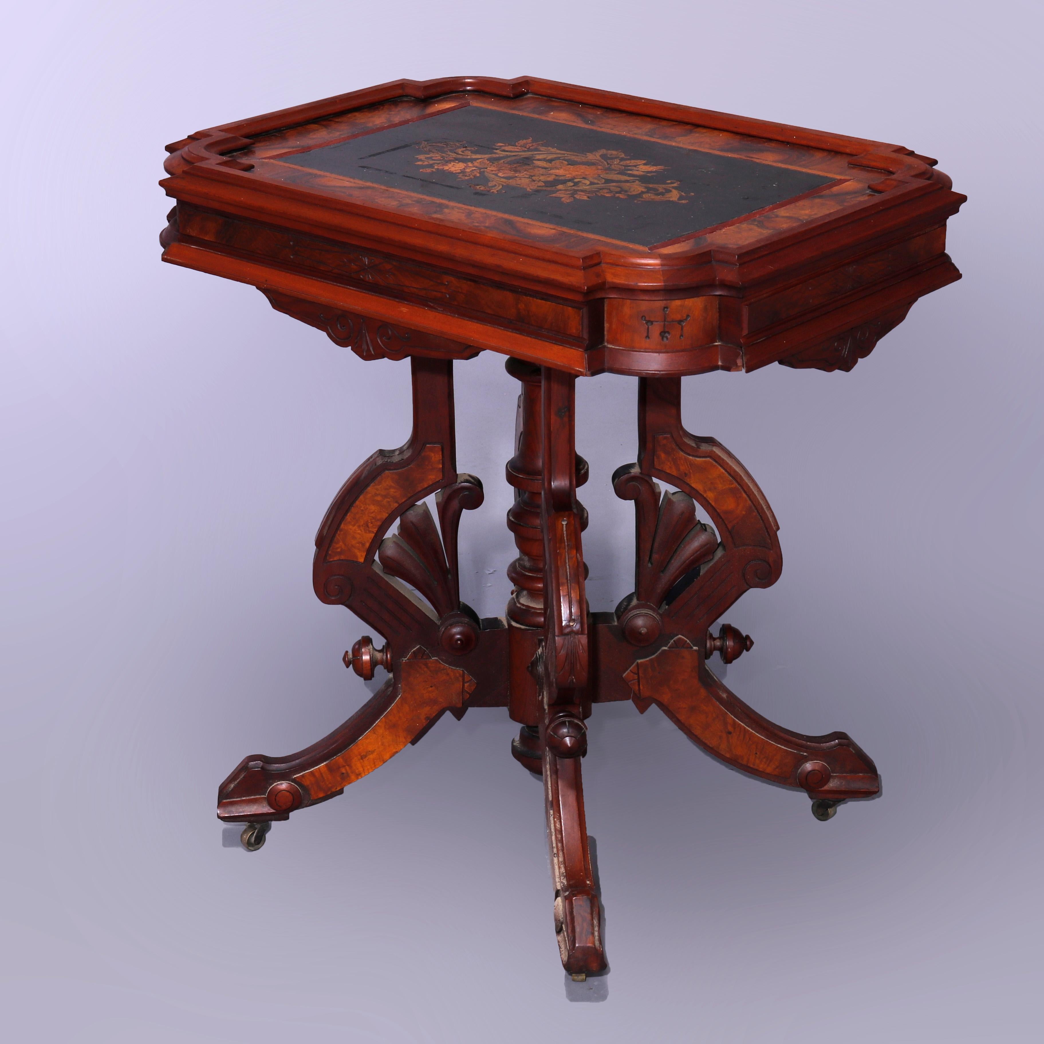 Antique Eastlake Berkey & Gay Attrb. Walnut & Burl Inlaid Parlor Table, c1880 7