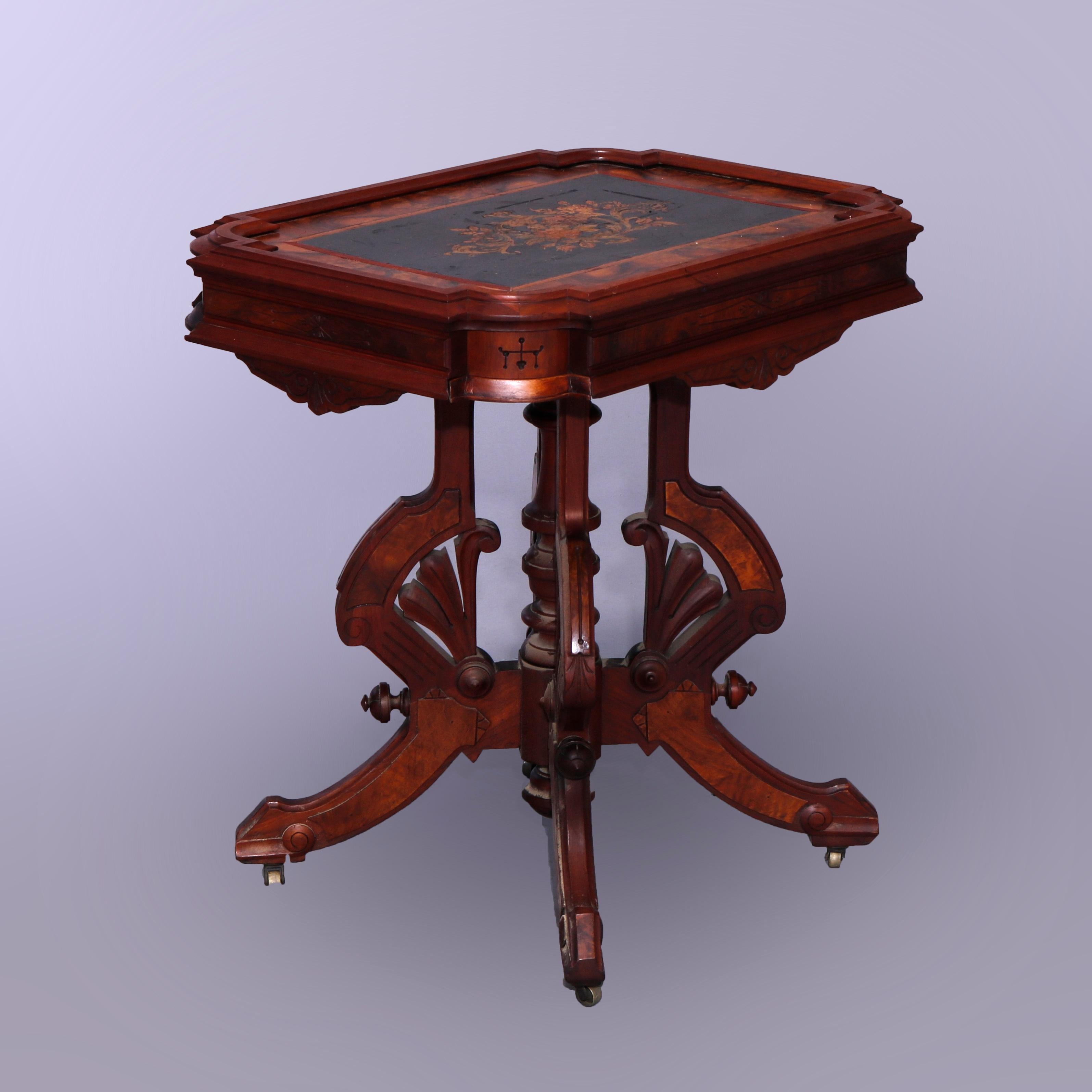 Antique Eastlake Berkey & Gay Attrb. Walnut & Burl Inlaid Parlor Table, c1880 10