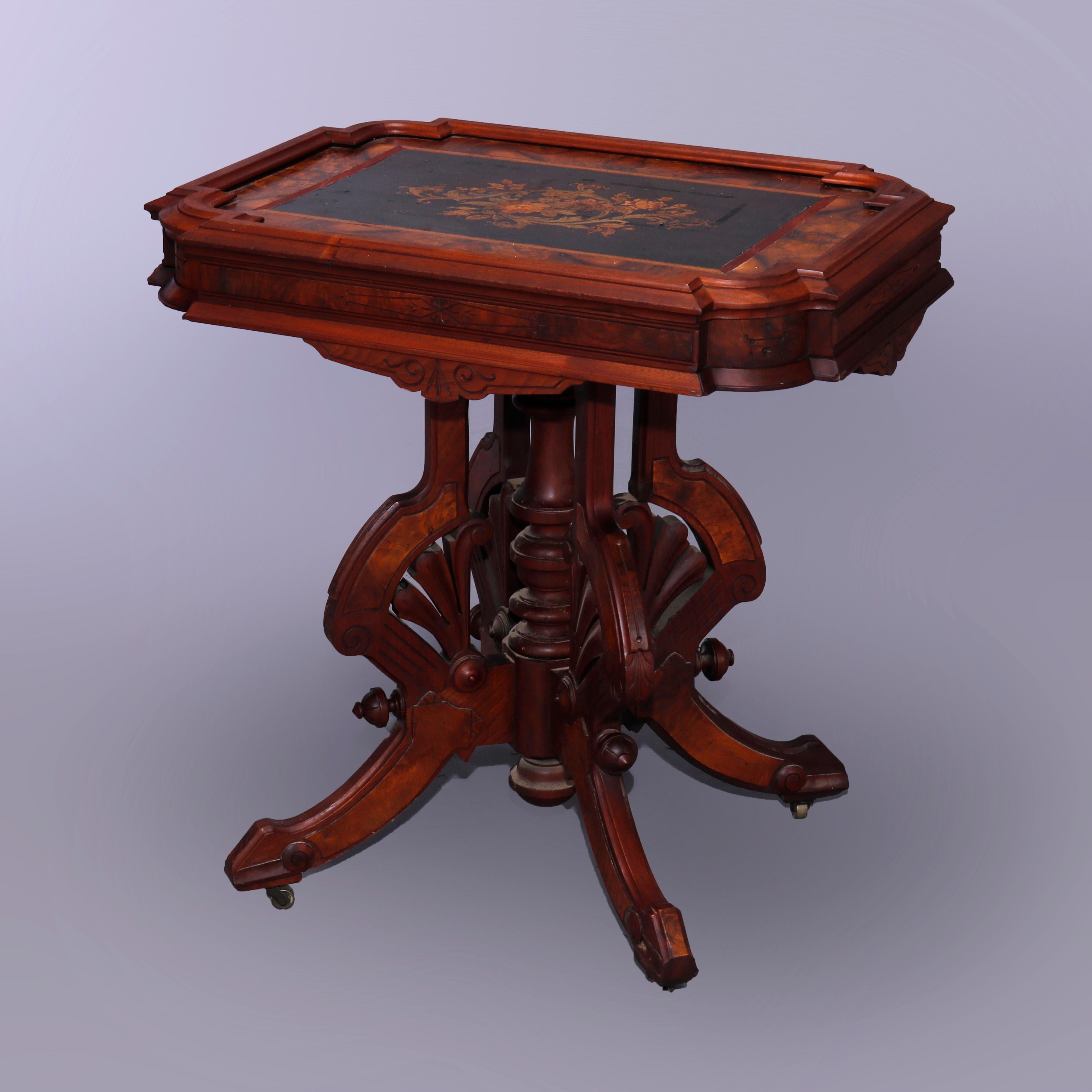 Antique Eastlake Berkey & Gay Attrb. Walnut & Burl Inlaid Parlor Table, c1880 11