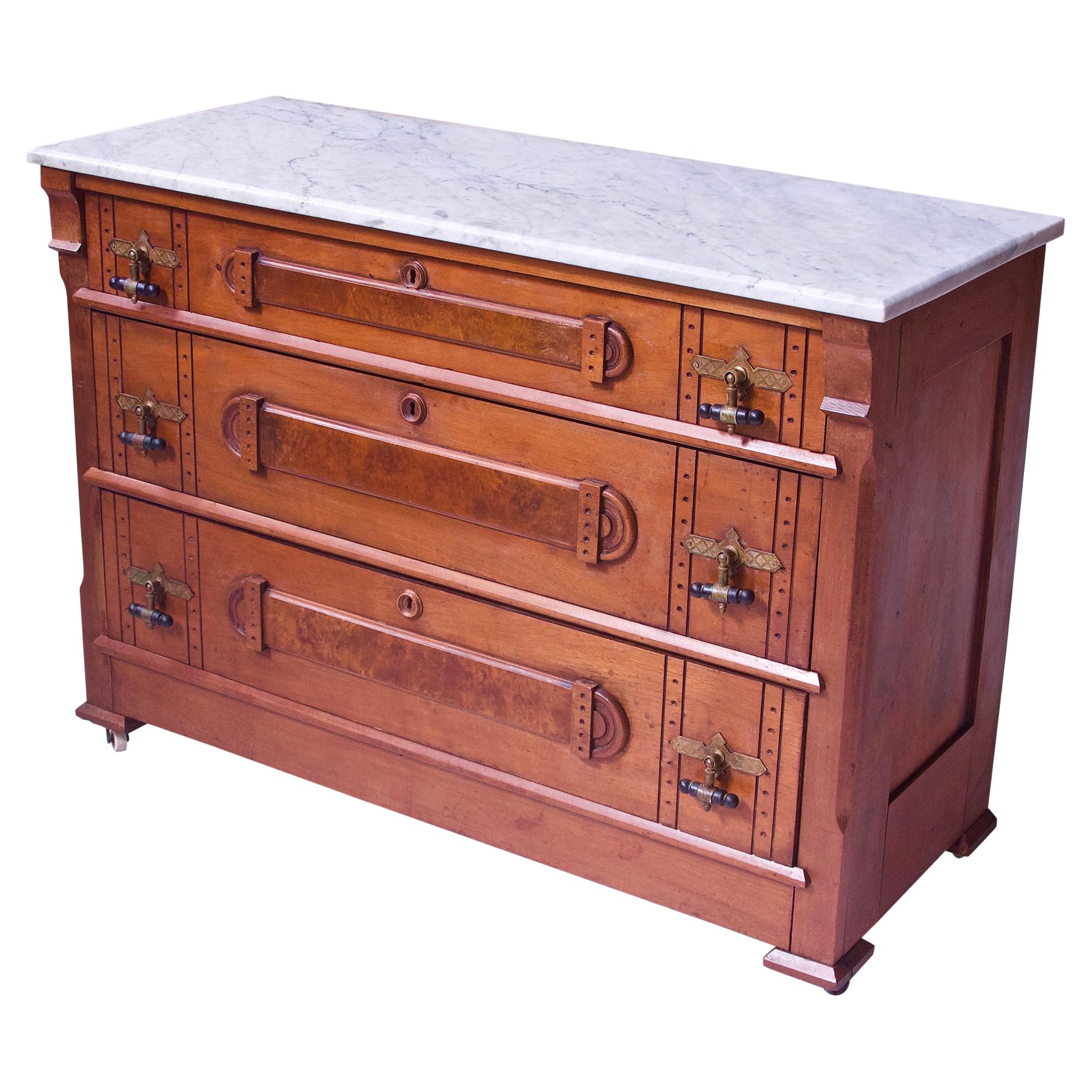 Antique 'Eastlake' Brooks Brothers Dresser in Walnut with Marble Top, U.S, 1890s