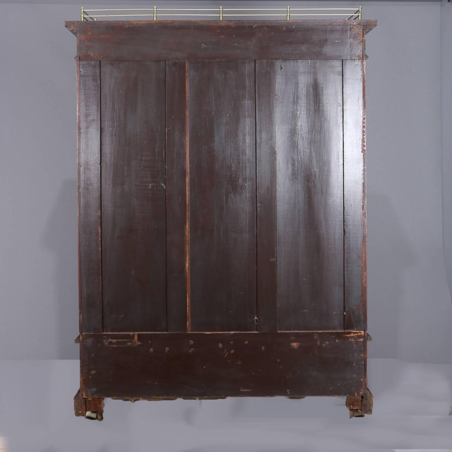 Antique Eastlake Carved and Burl Walnut Two-Door and Two-Drawer Bookcase 3