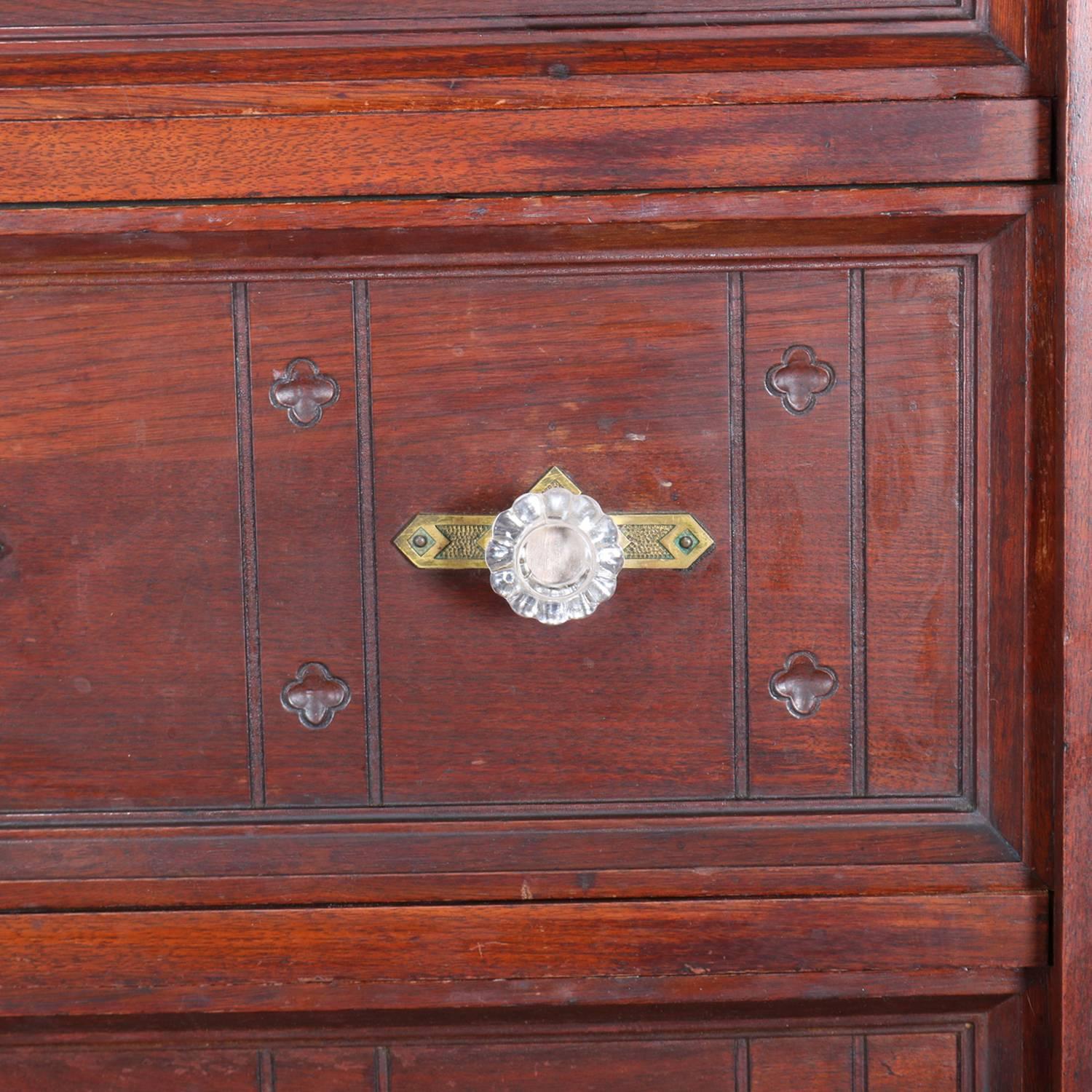 Antique Eastlake Carved and Inlaid Walnut Six-Drawer Side Lock High Chest 1