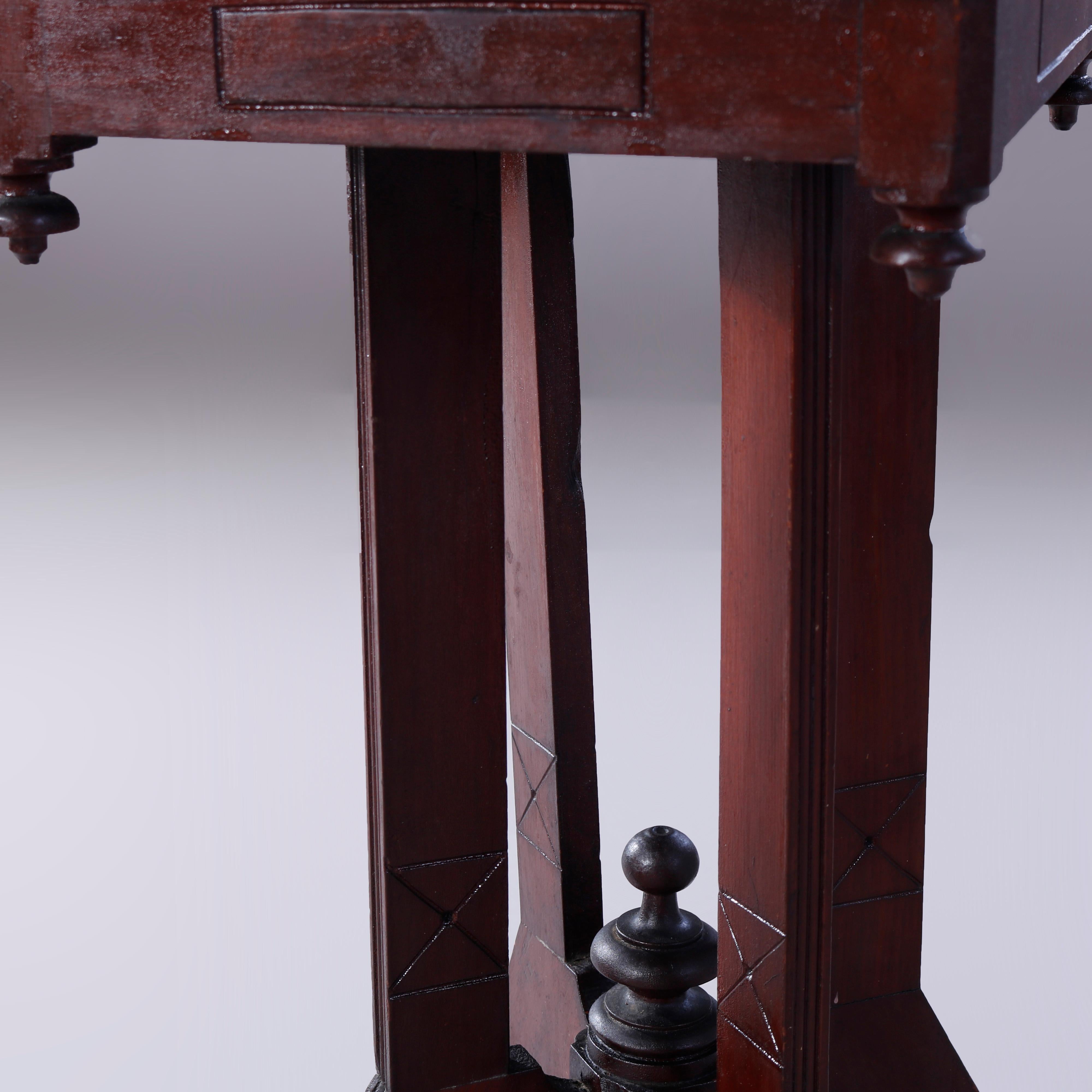 Antique Eastlake Carved & Incised Walnut & Marble Side Table, c1890 2