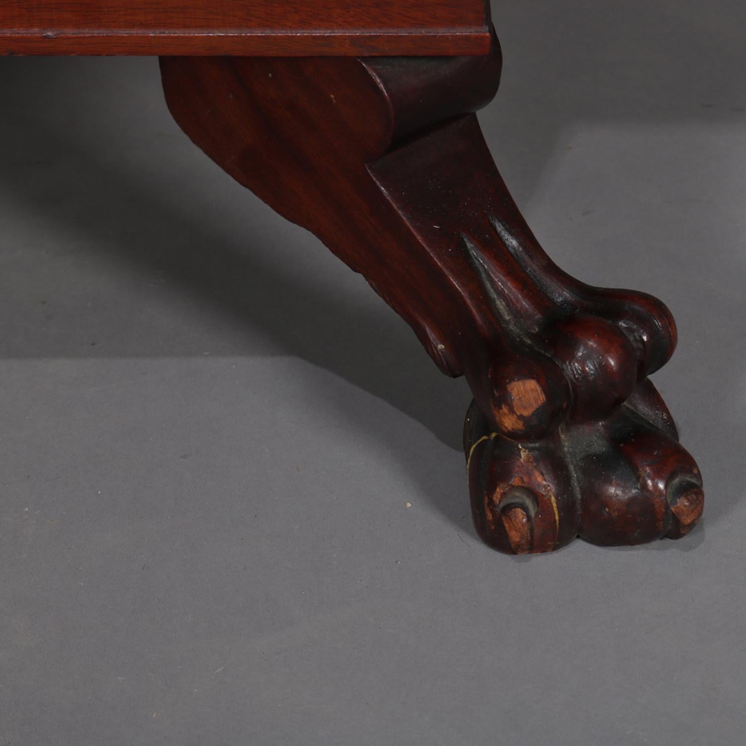 Antique Eastlake Carved Mahogany Regina Music Box Table with Paw Feet 5