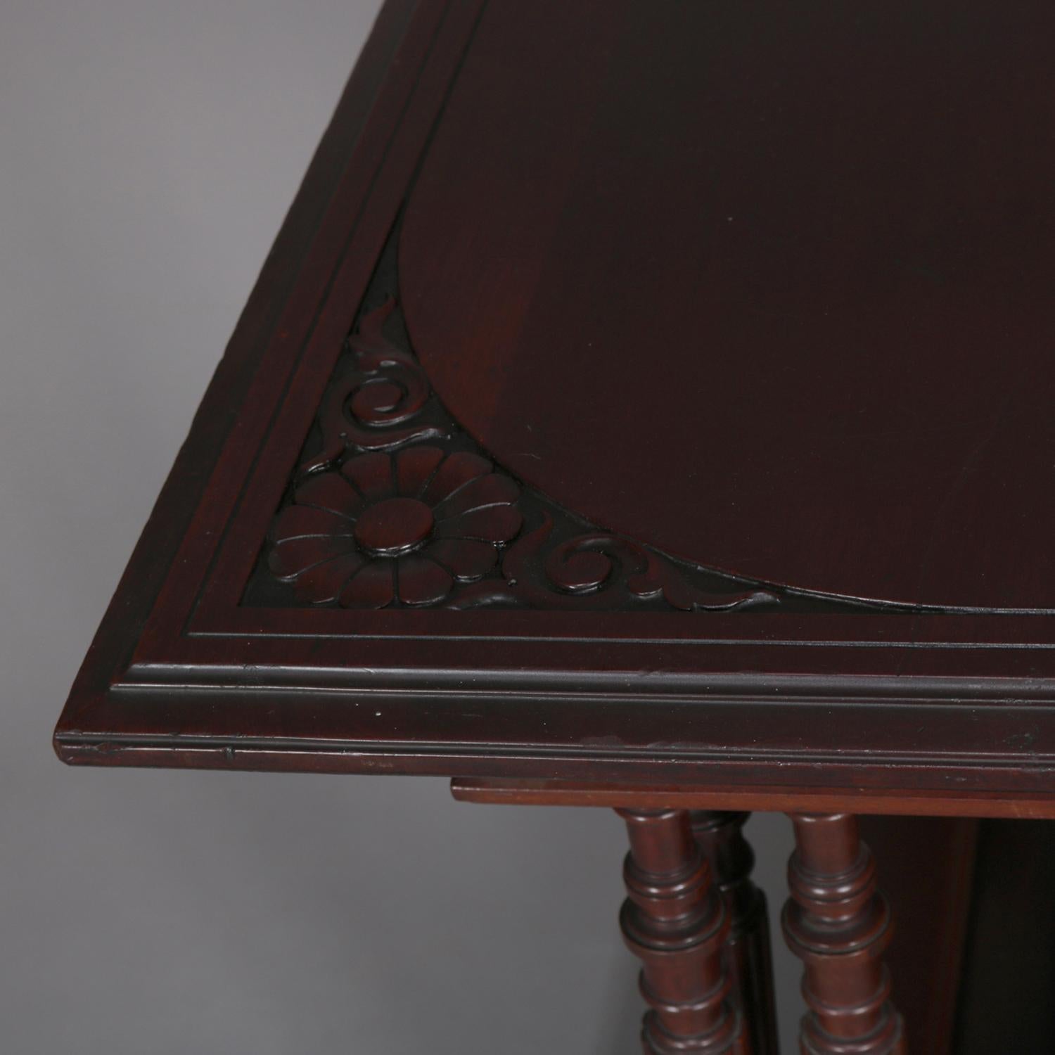 Antique Eastlake Carved Mahogany Regina Music Box Table with Paw Feet 6