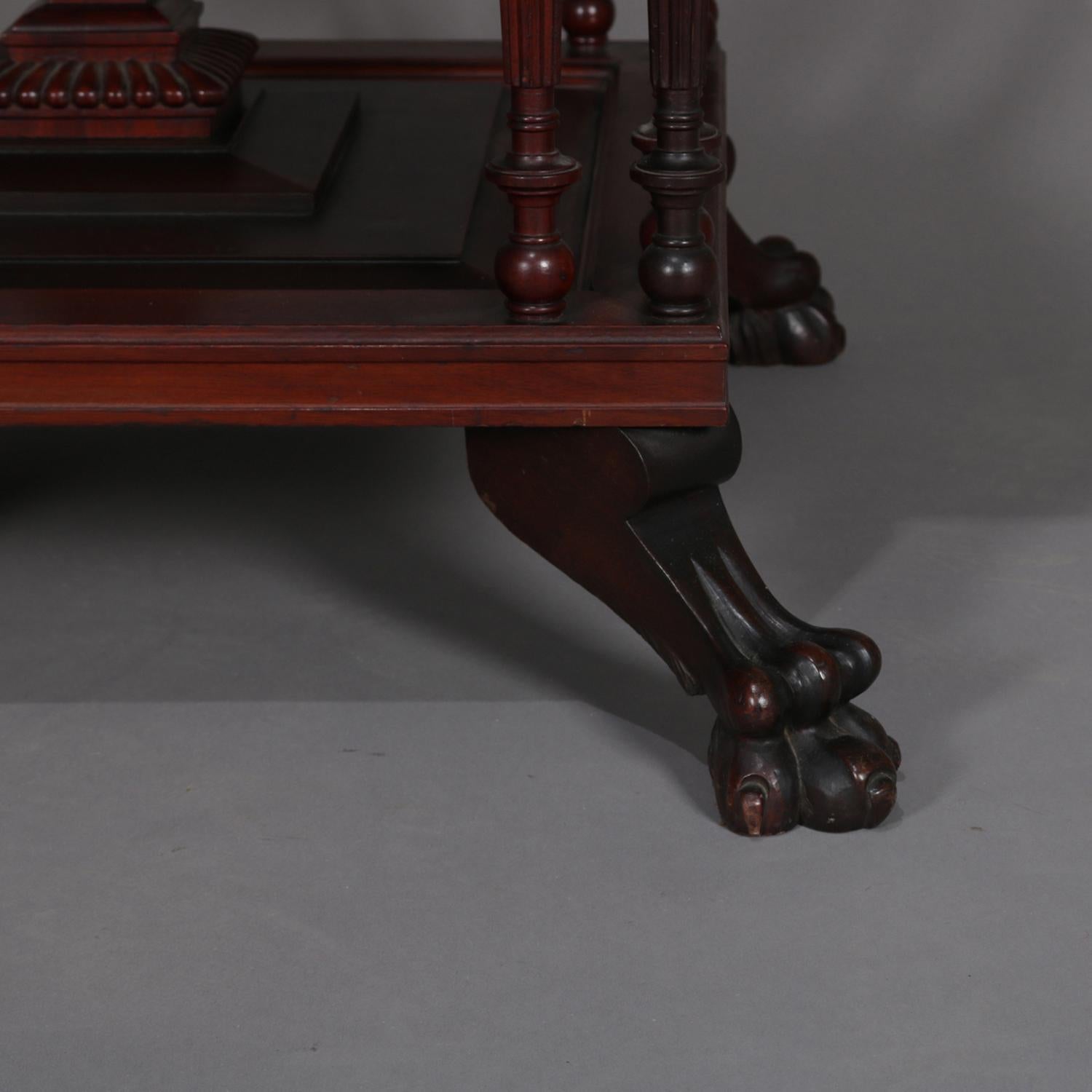 American Antique Eastlake Carved Mahogany Regina Music Box Table with Paw Feet
