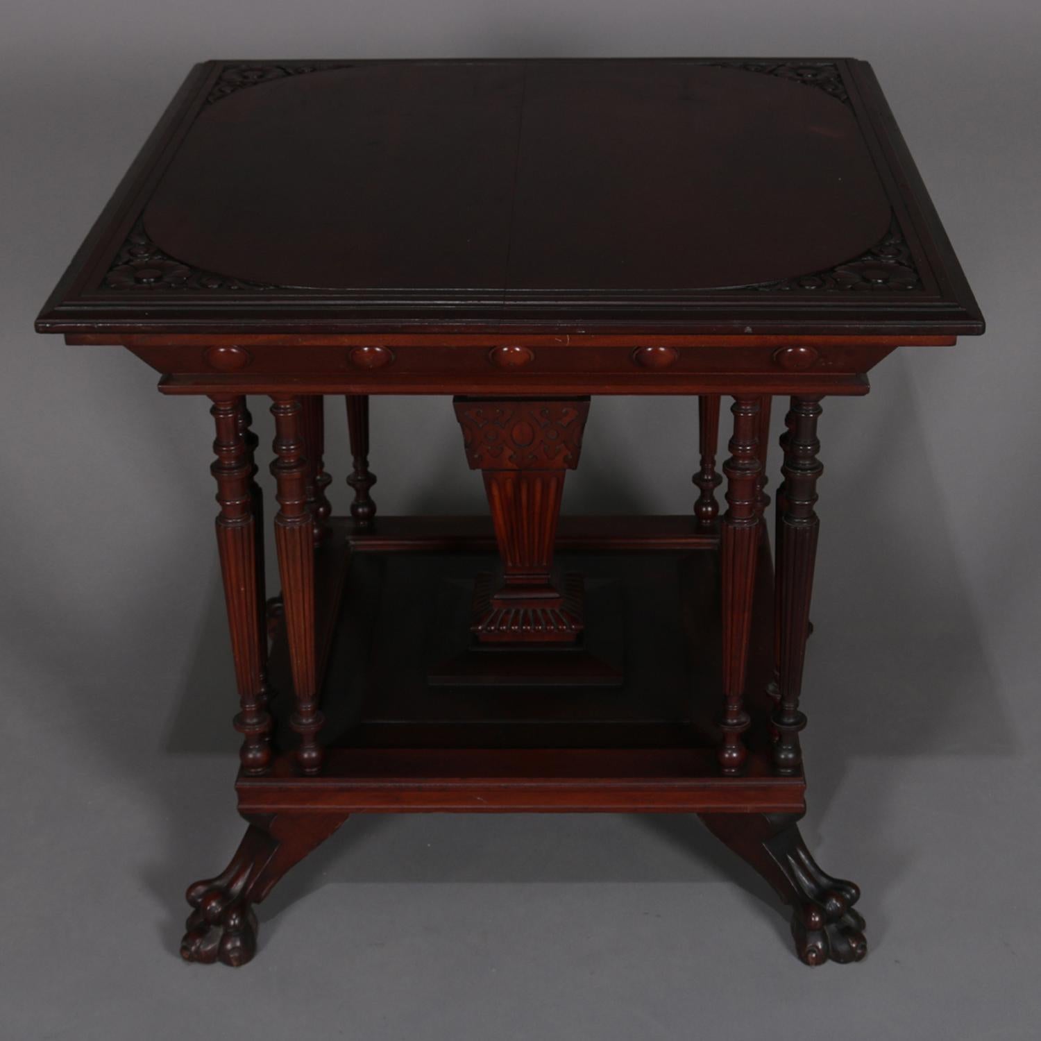 Antique Eastlake Carved Mahogany Regina Music Box Table with Paw Feet 2