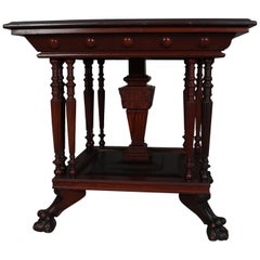 Vintage Eastlake Carved Mahogany Regina Music Box Table with Paw Feet