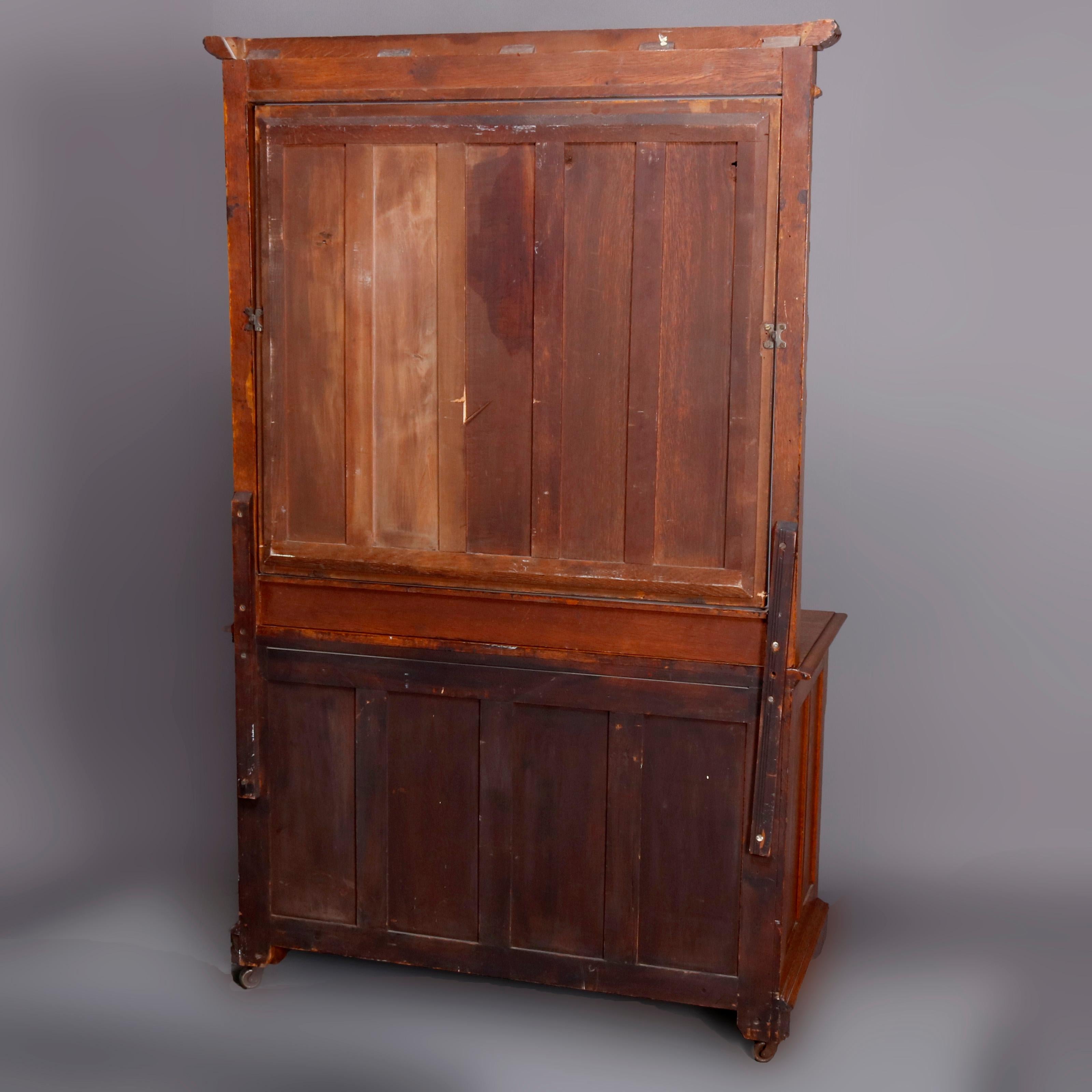 Eastlake Carved Oak and Bronze 4-Drawer Dresser with Beveled Mirror, circa 1890 In Good Condition In Big Flats, NY