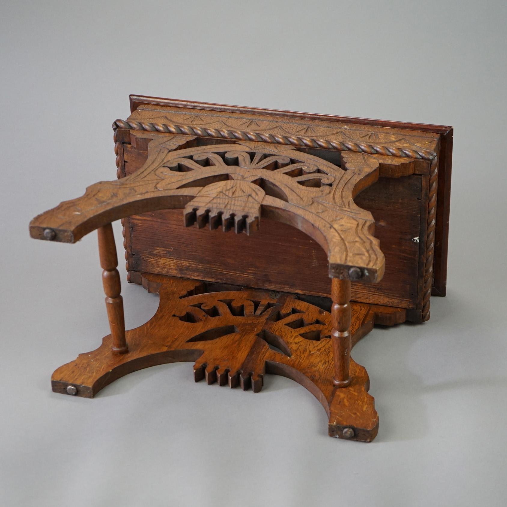 Antique Eastlake Carved Oak Lift Top Bench, Circa 1890 7