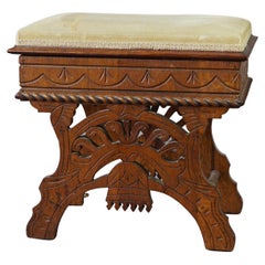 Antique Eastlake Carved Oak Lift Top Bench, Circa 1890